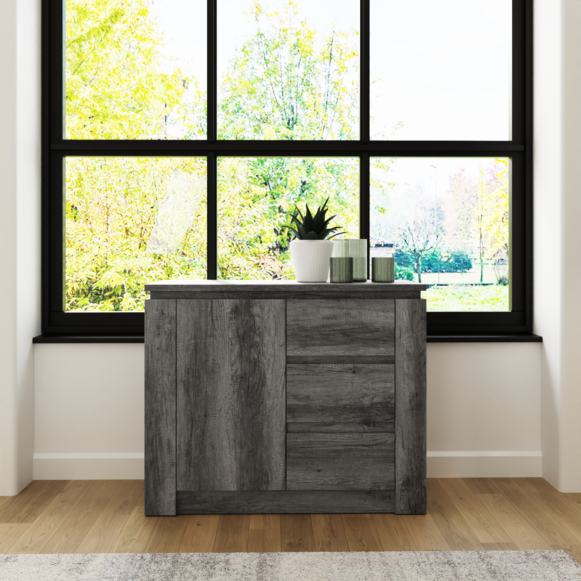 CANON 1 Door 3 Drawer Medium-sized Sideboard - Charcoal Grey - Campbell Craft