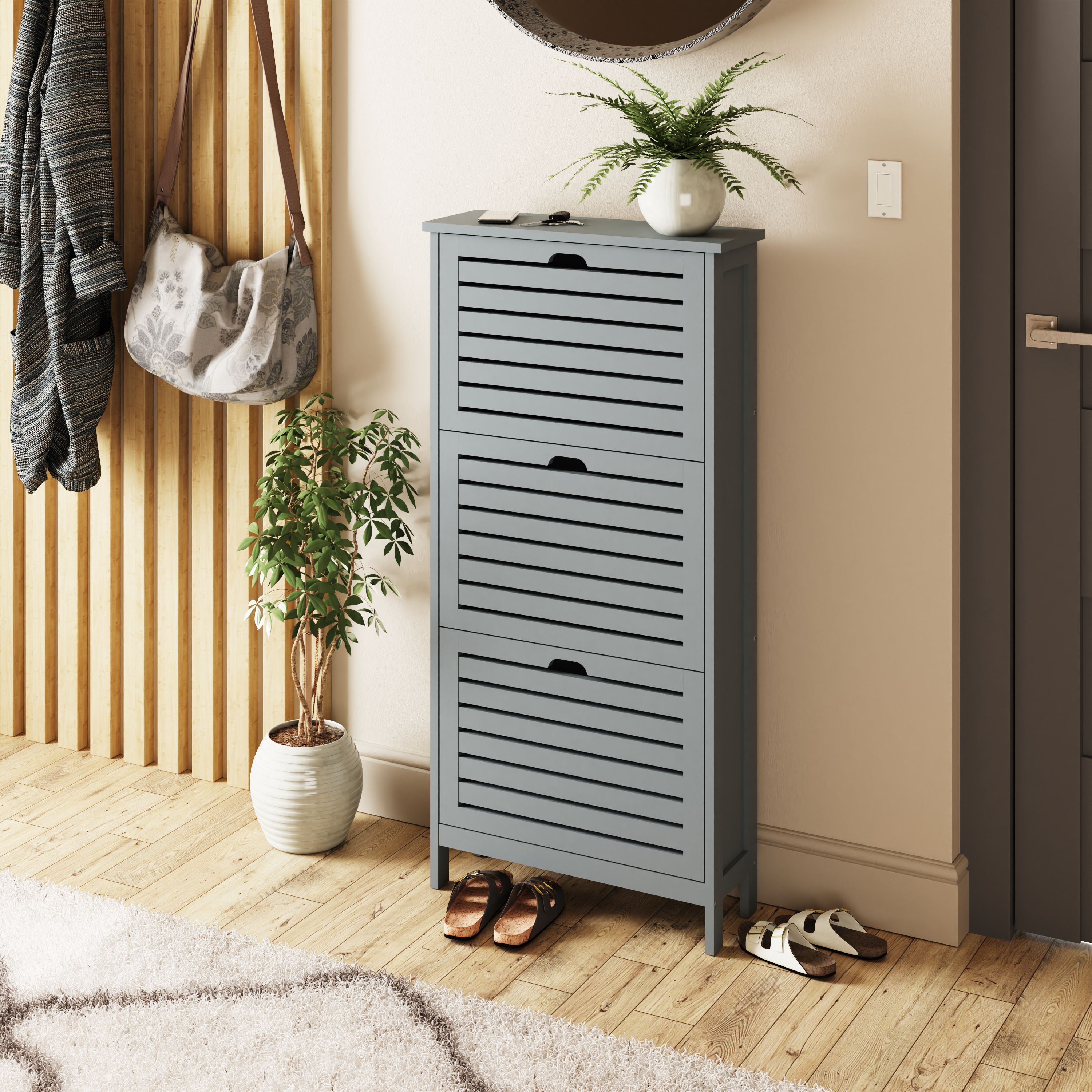 Bergen Three Tier Shoe Cabinet Grey - Campbell Craft