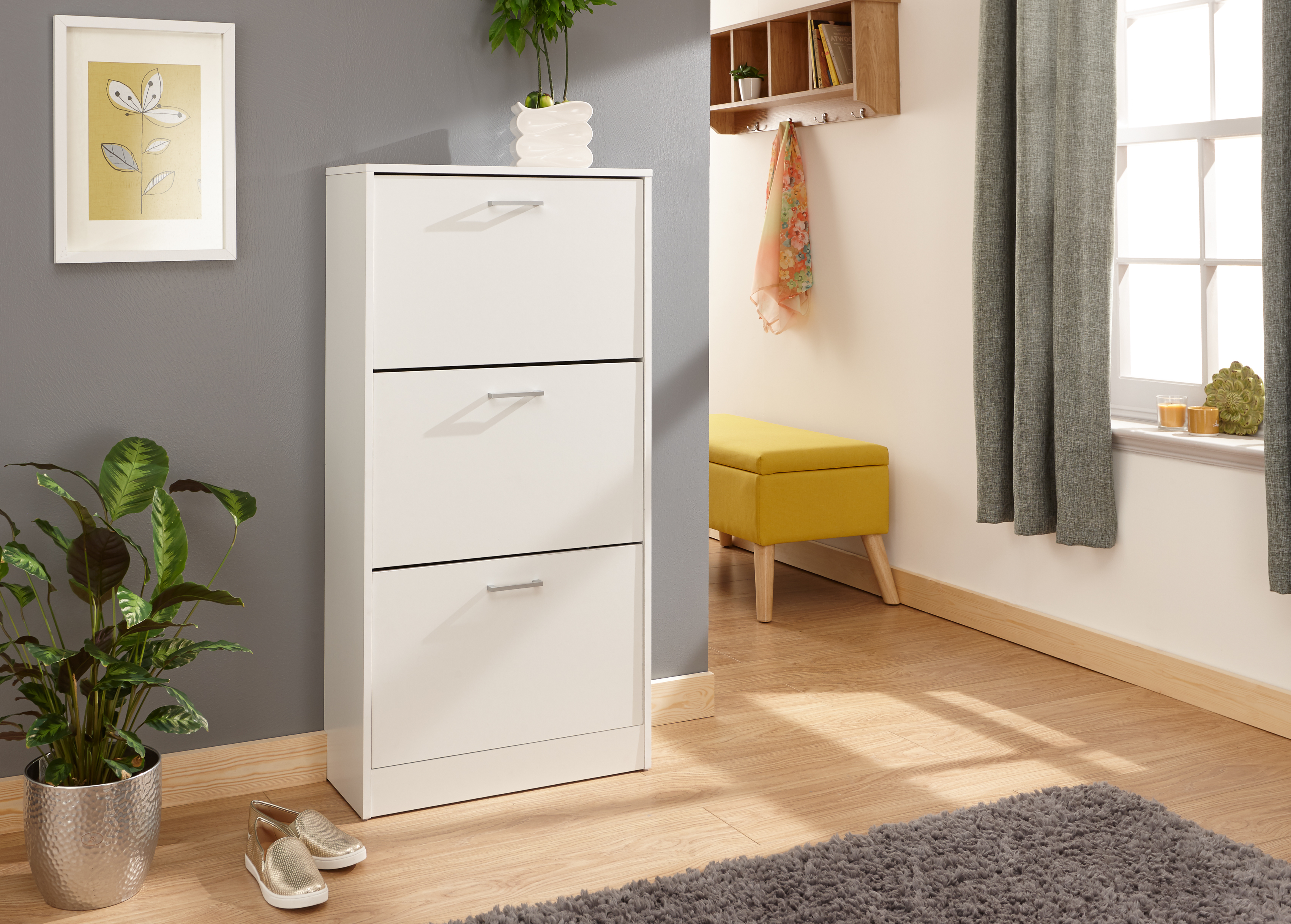Stirling Three Tier Shoe Cabinet White - Campbell Craft