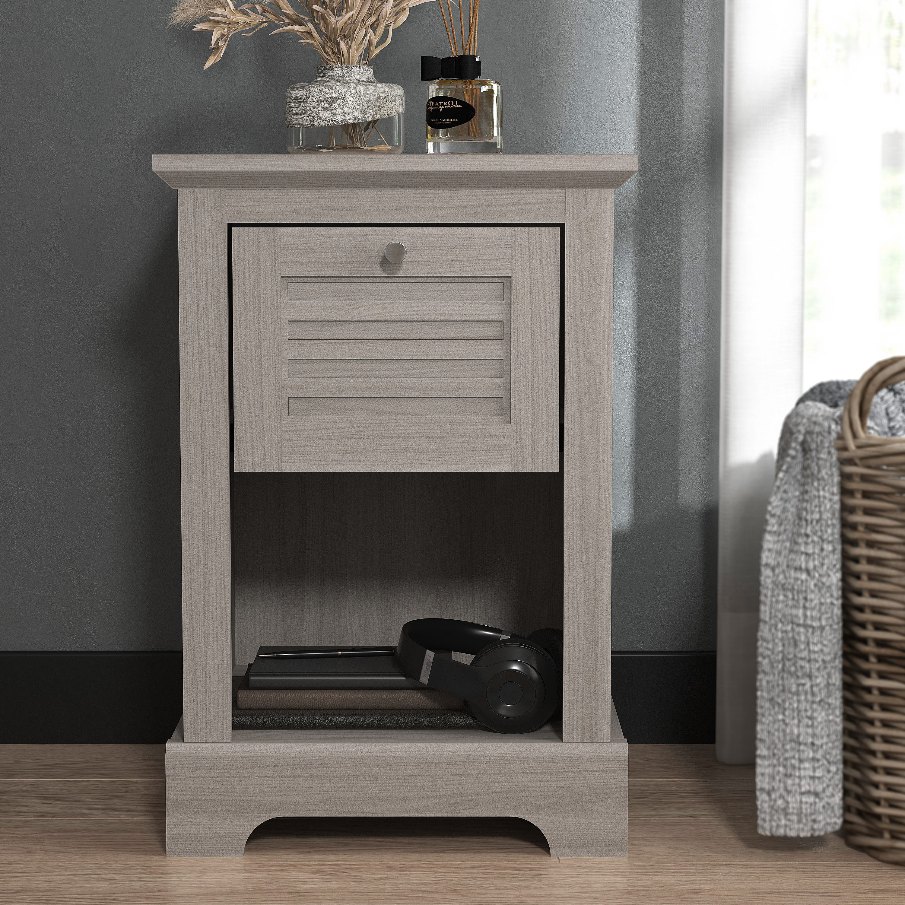 SALMERE 1 Drawer Lamp Table Warm Grey Oak - Campbell Craft