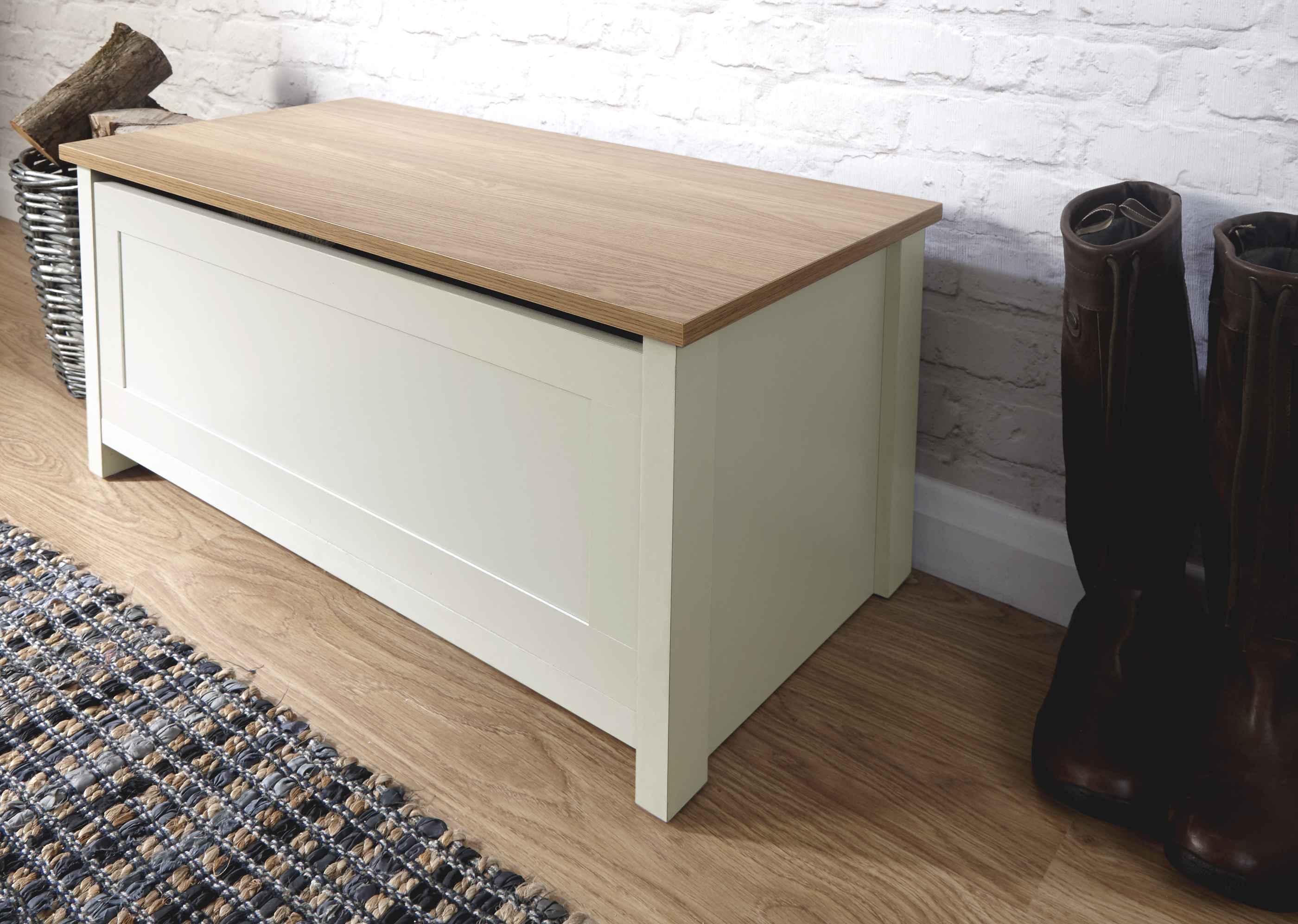 Lancaster Oak Ottoman Storage Chest - Cream - Campbell Craft