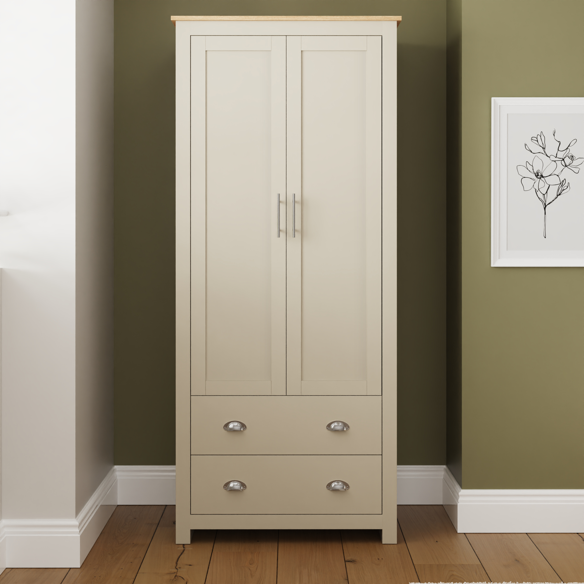 Wardrobe - LEVIS 2 Door Wardrobe Cream 79cm - Campbell Craft