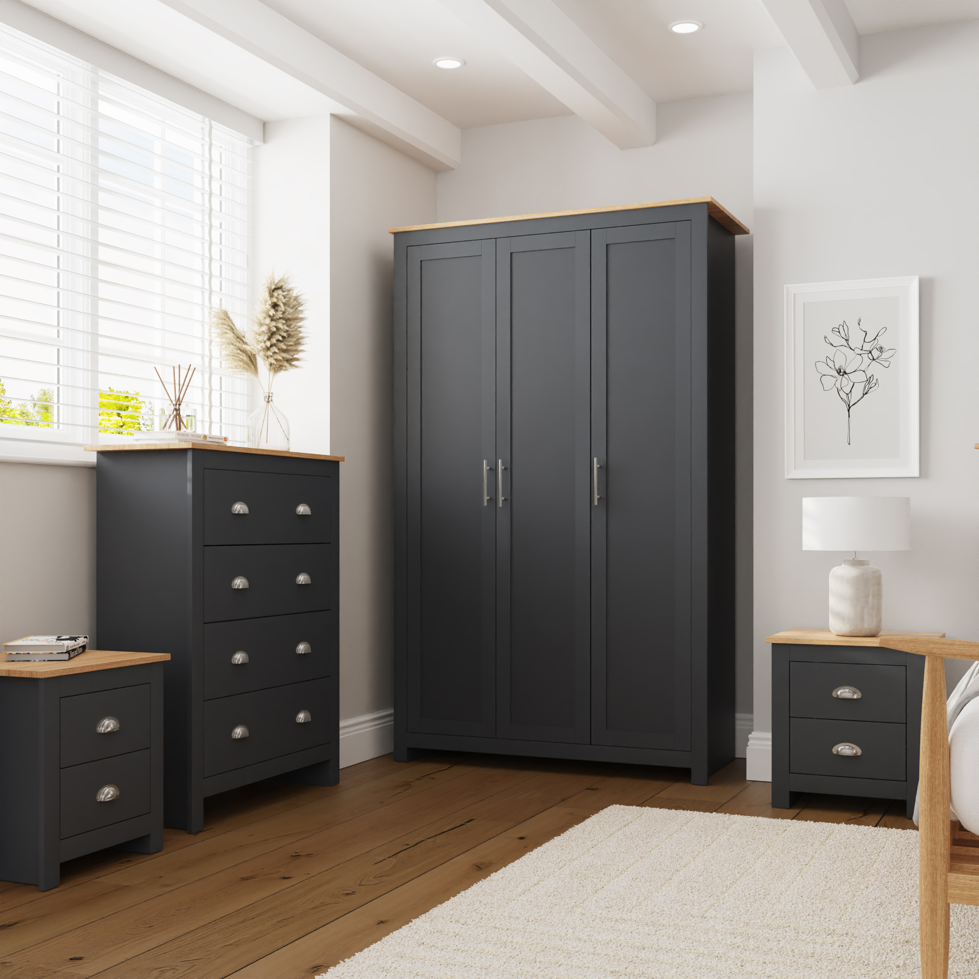 Wardrobe Set - LEVIS 3 Door Bedroom Set 4 Piece Slate Blue 111.8cm - Campbell Craft