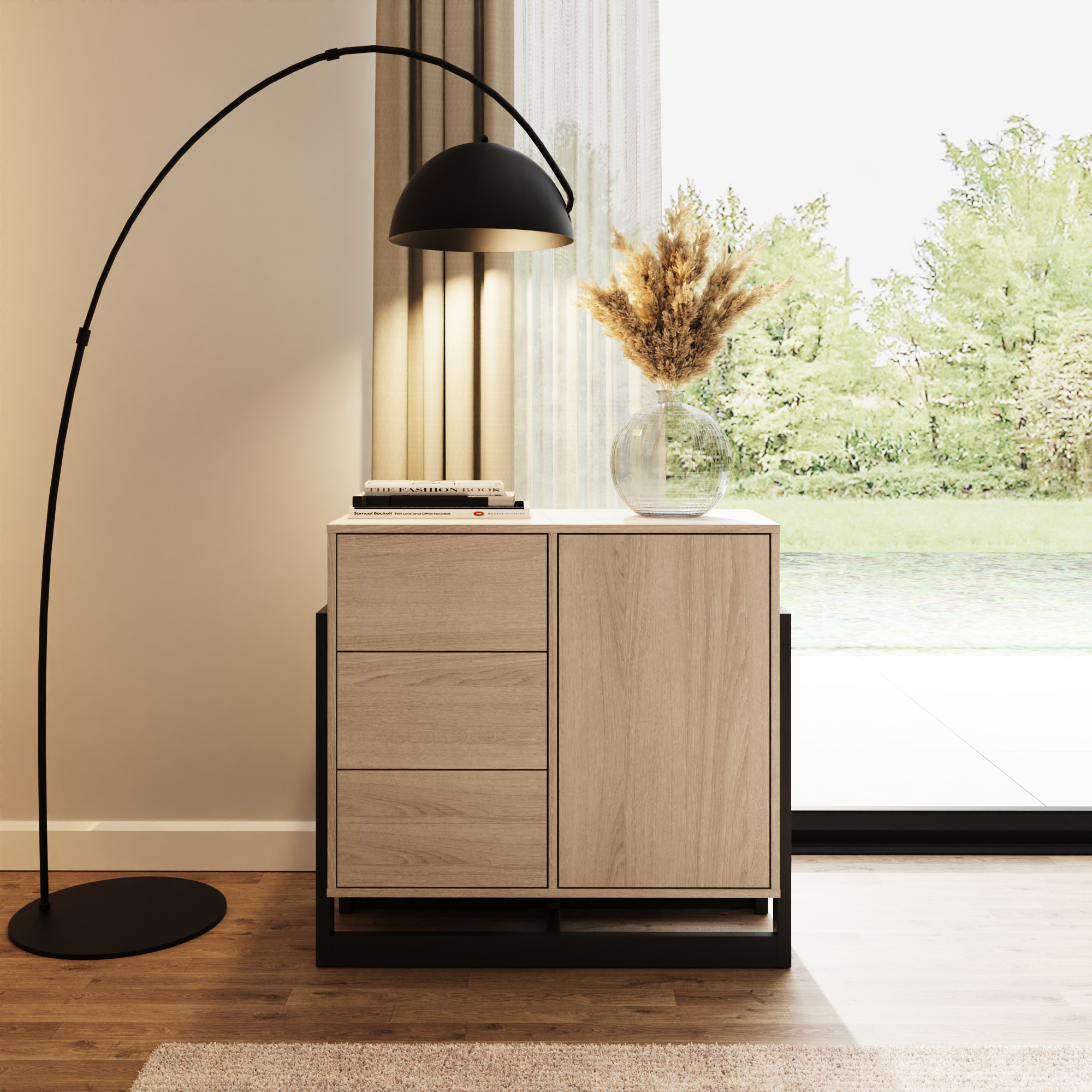 TAIRON 1 Door 3 Drawer Sideboard for Living and Dining - Oak - Campbell Craft