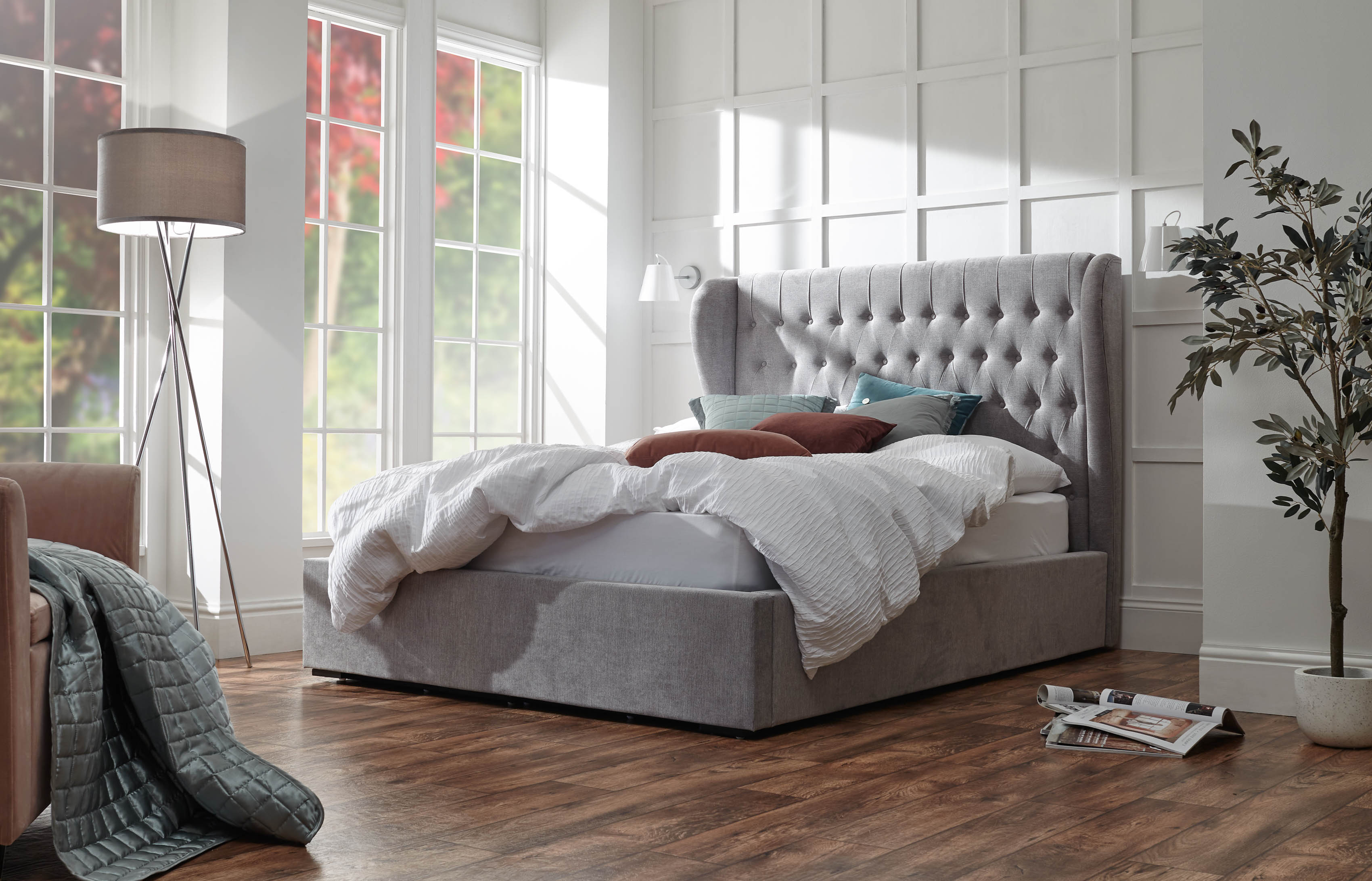 Dakota 135cm Ottoman Bed With Solid Base Platinum - Campbell Craft