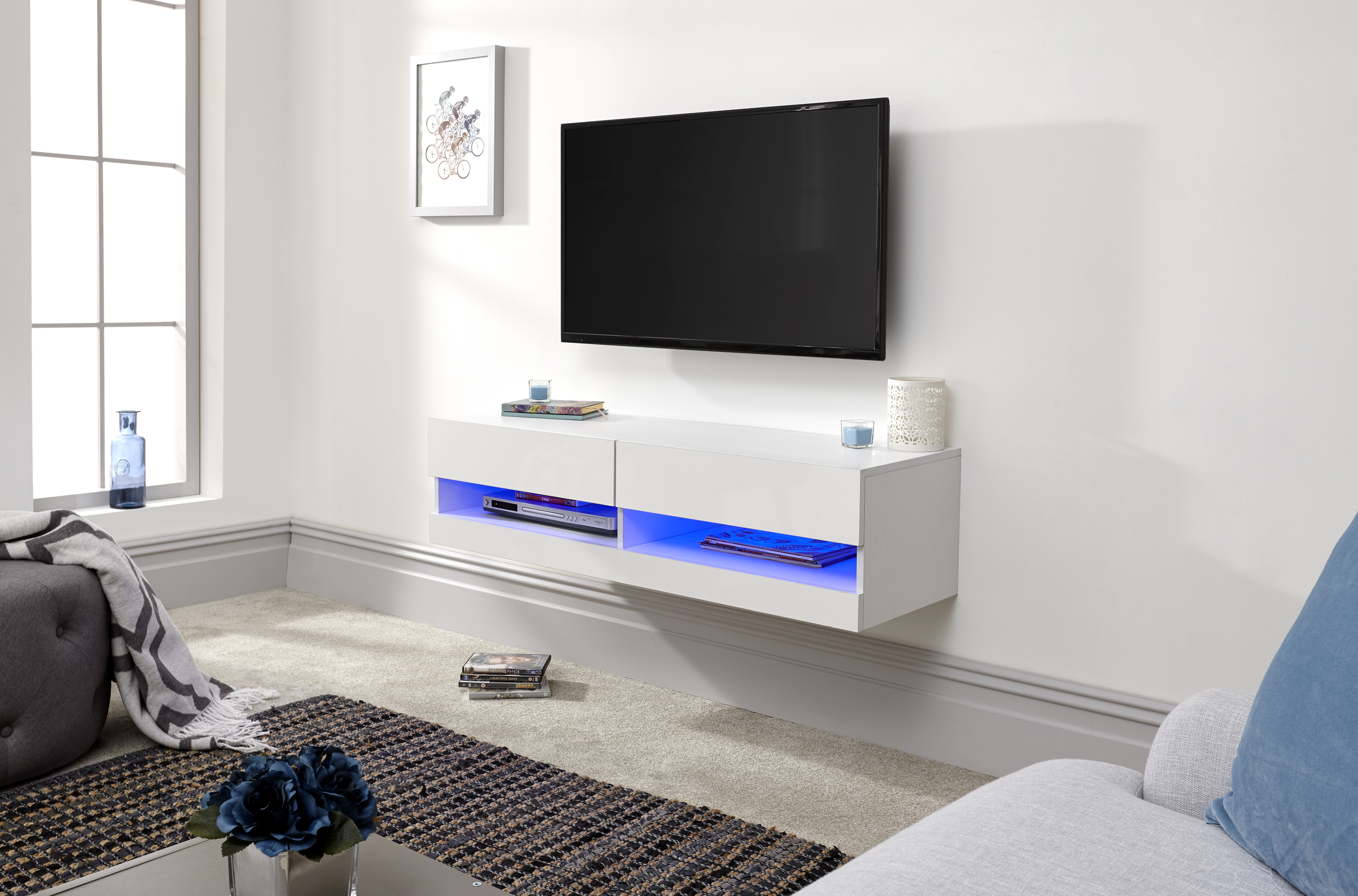 Galicia Wall-Mounted White TV Unit - 120CM TV Unit - Campbell Craft