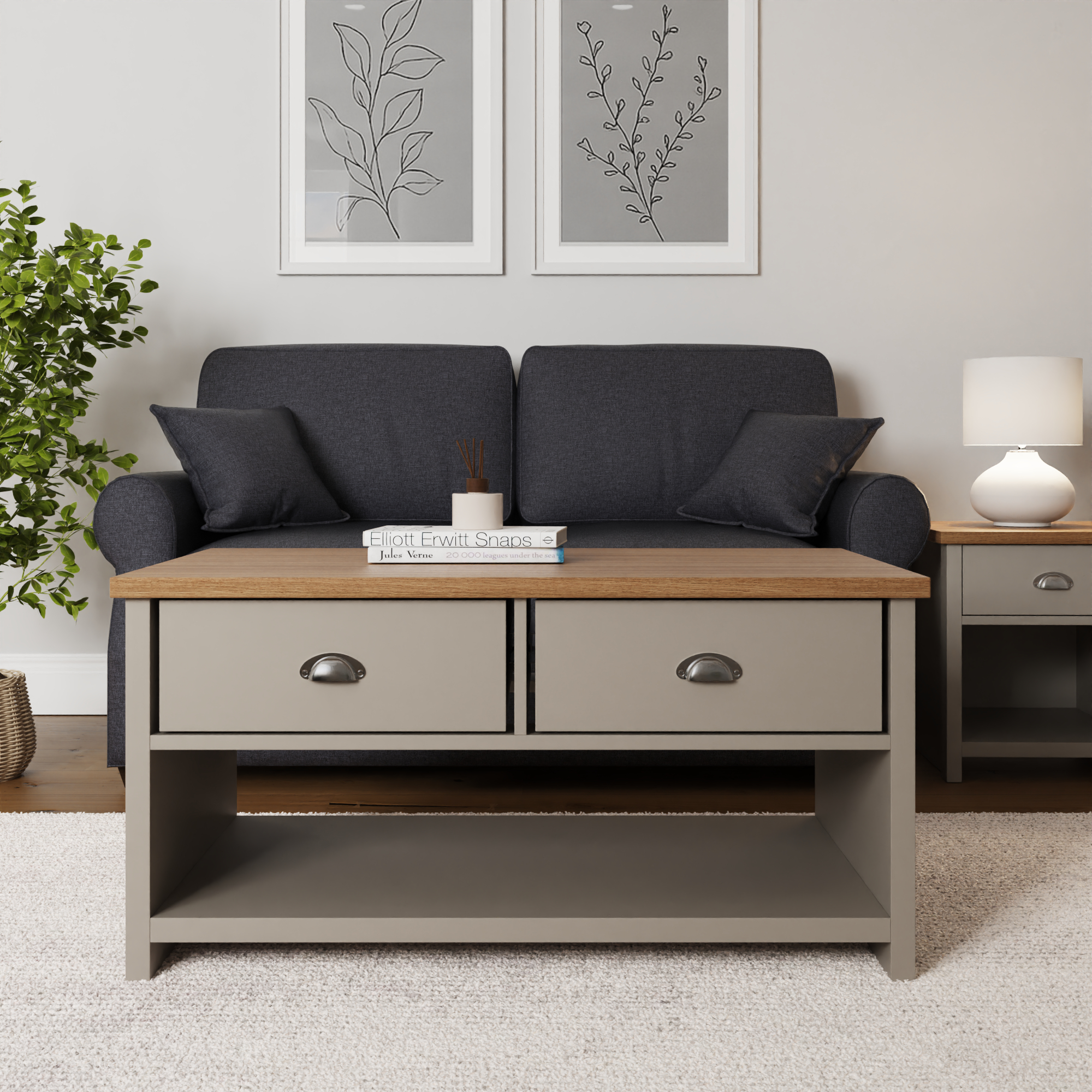 Lancaster 2 Drawer Coffee Table - Grey - Campbell Craft