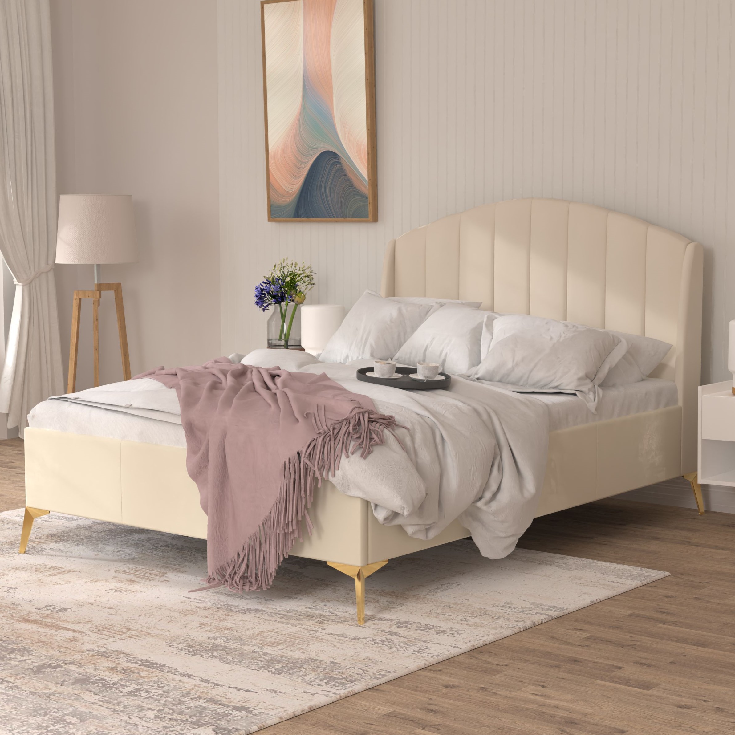 Double Bed - SOPHIE 4ft6 Ottoman Bed with Storage Natural - Campbell Craft