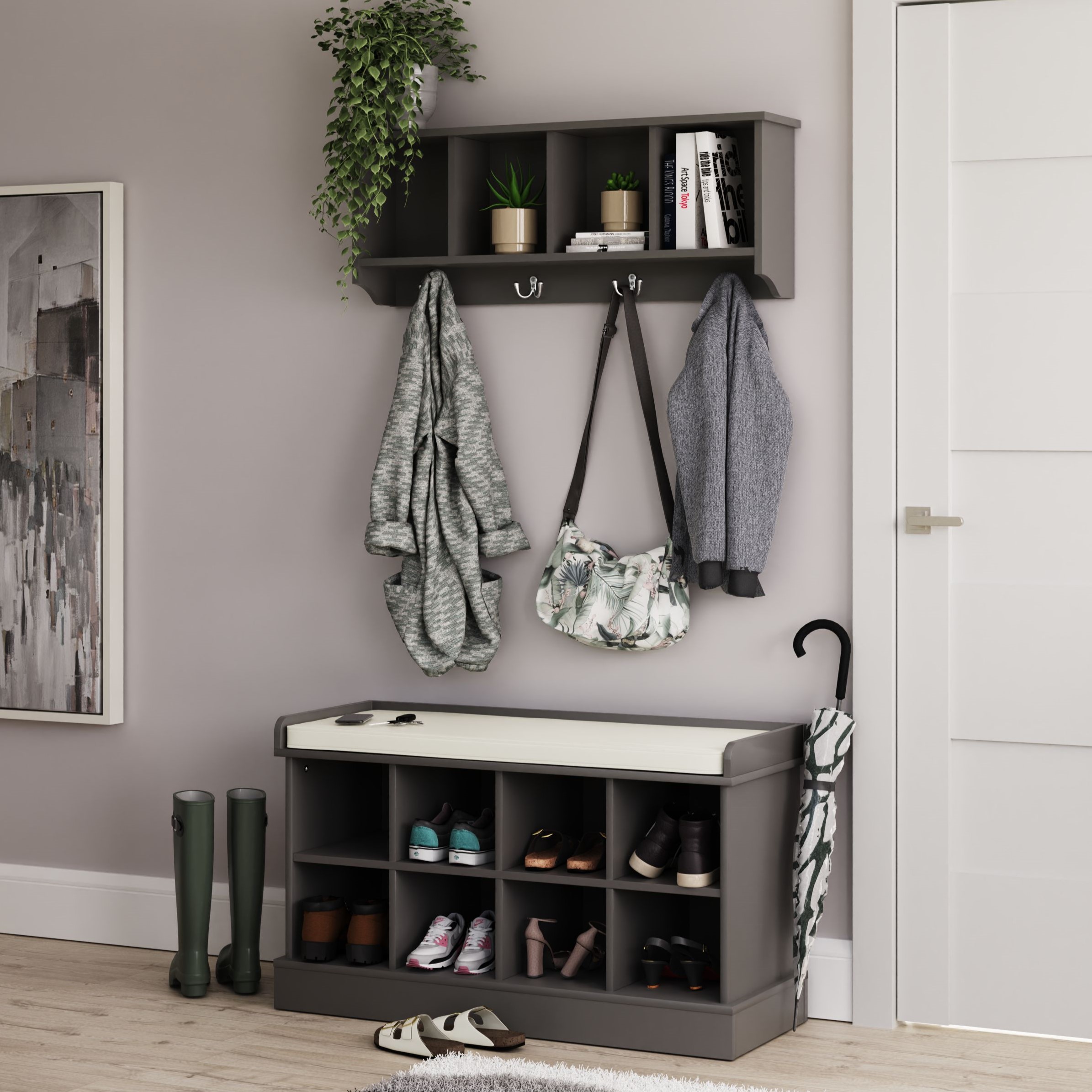 Kempton Shoe Bench Wall Rack Grey - Campbell Craft