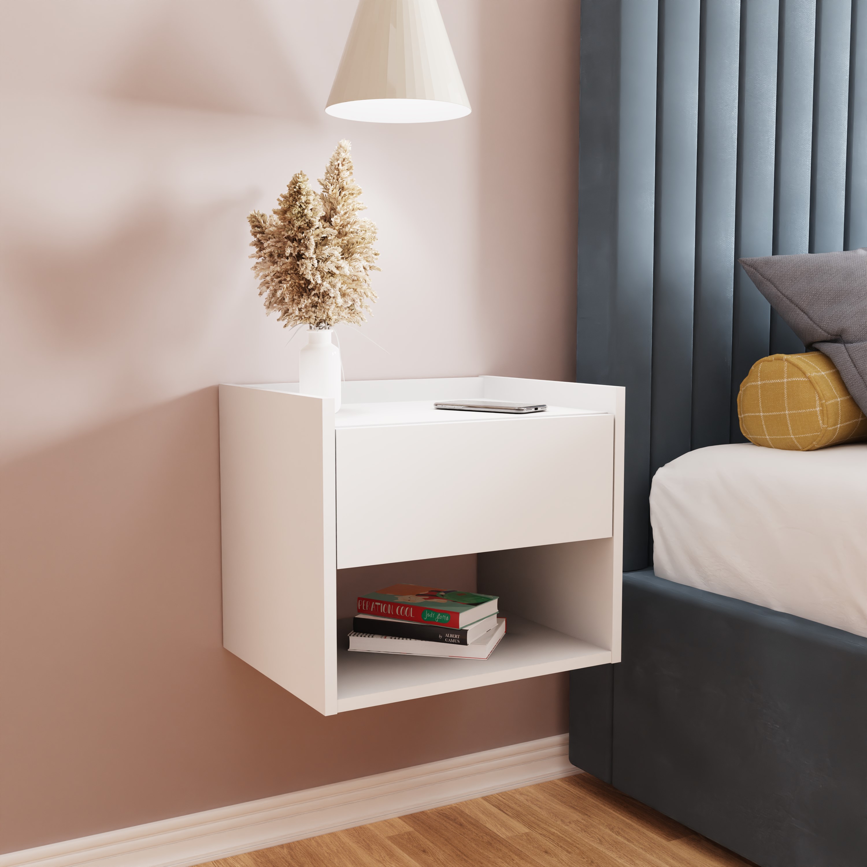 Bedside Table - HARMONY Nightstand White 42.5cm - Campbell Craft