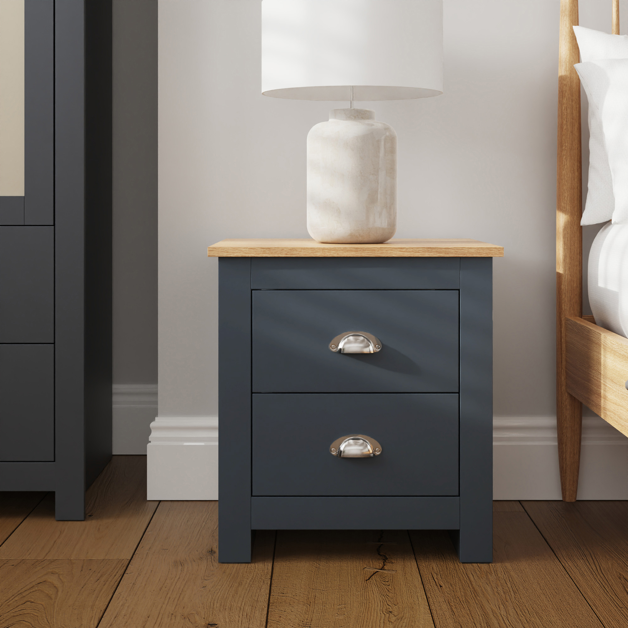 LANCASTER 2 Drawer Bedside Table - Slate Blue - Campbell Craft