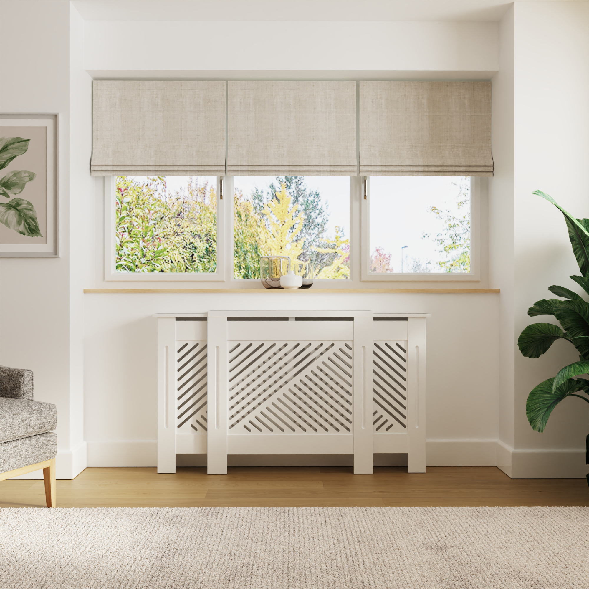 KORIN Adjustable Radiator Cover with Diagonal Slat Design - White - Campbell Craft