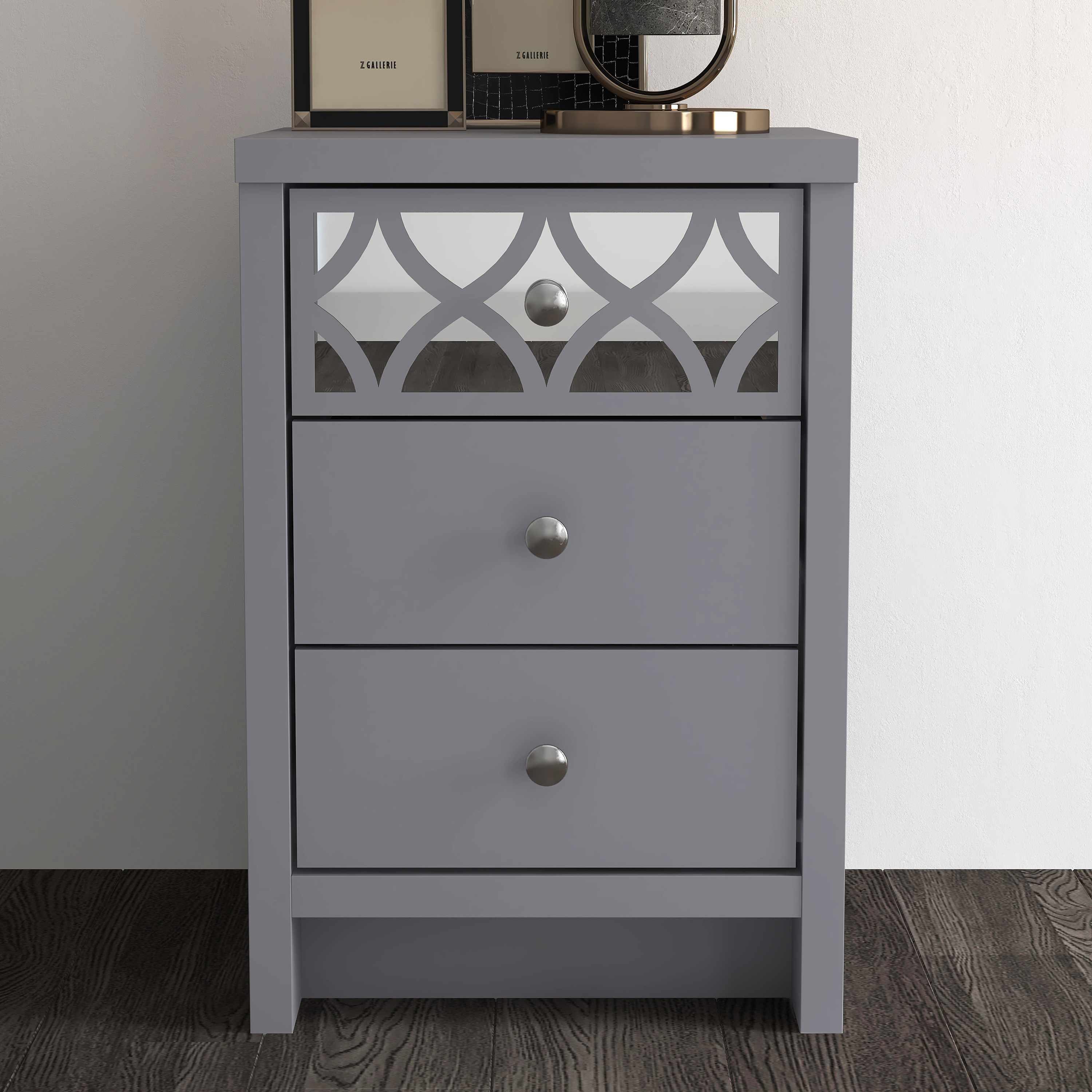Bedside Table - DOUTY 3 Drawer Nightstand Grey 39.5cm - Campbell Craft