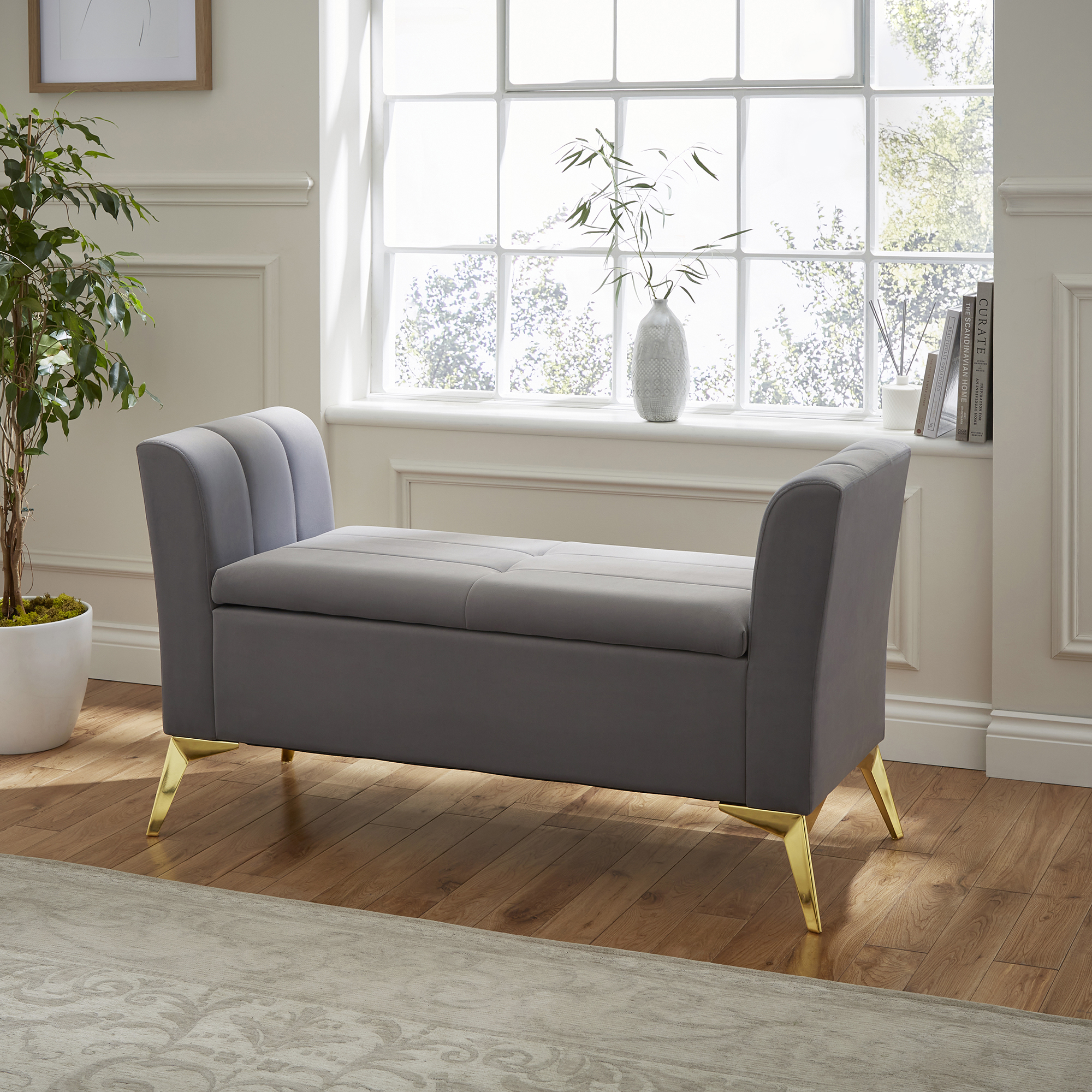 Pettine Ottoman Storage Bench - Grey - Campbell Craft