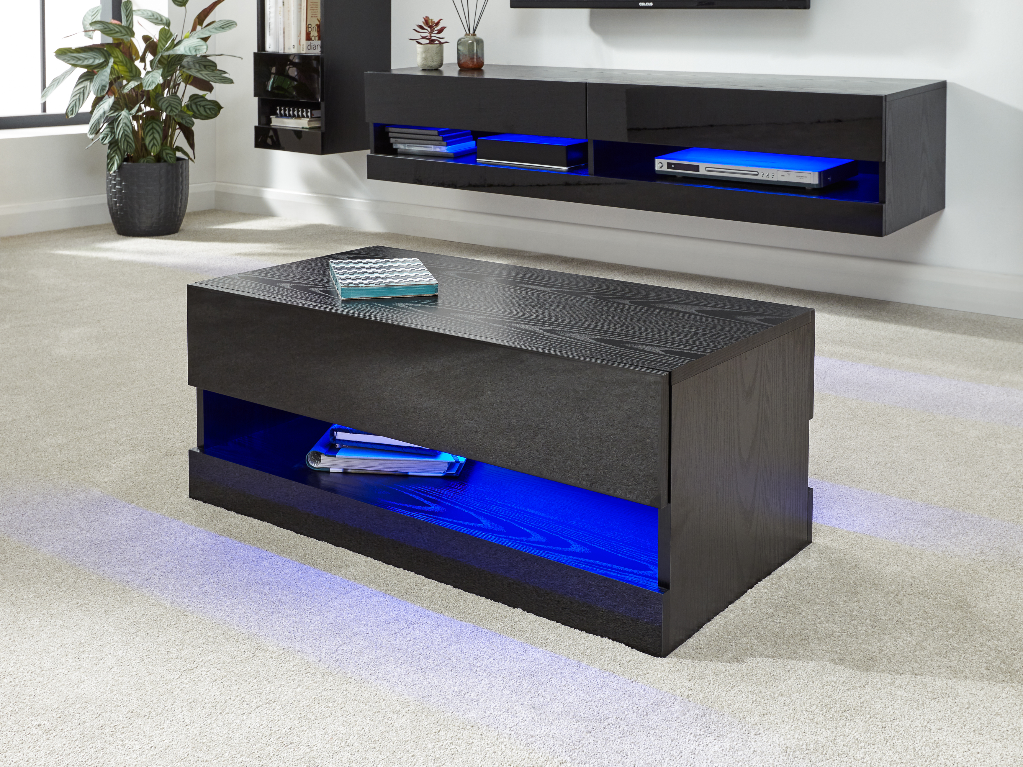 Galicia Coffee Table With Led Black - Campbell Craft