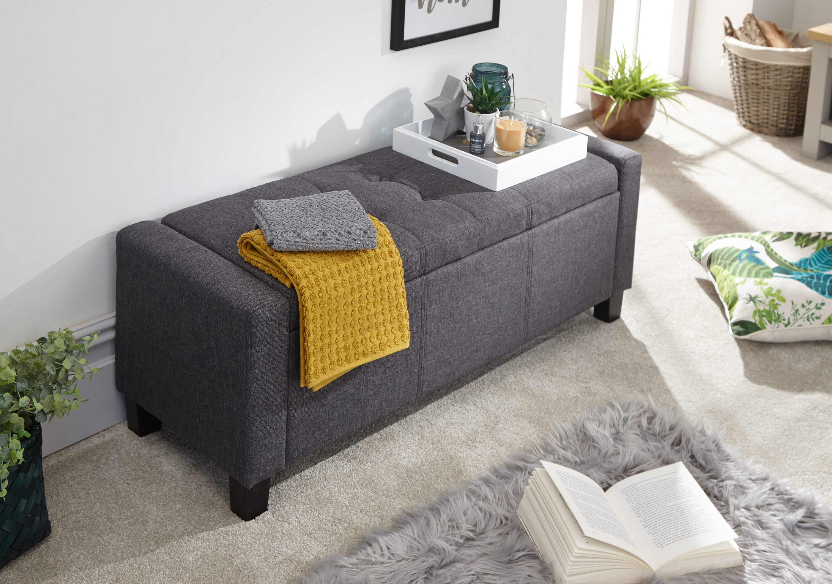Verona Ottoman Bench Charcoal Grey Fabric - Campbell Craft