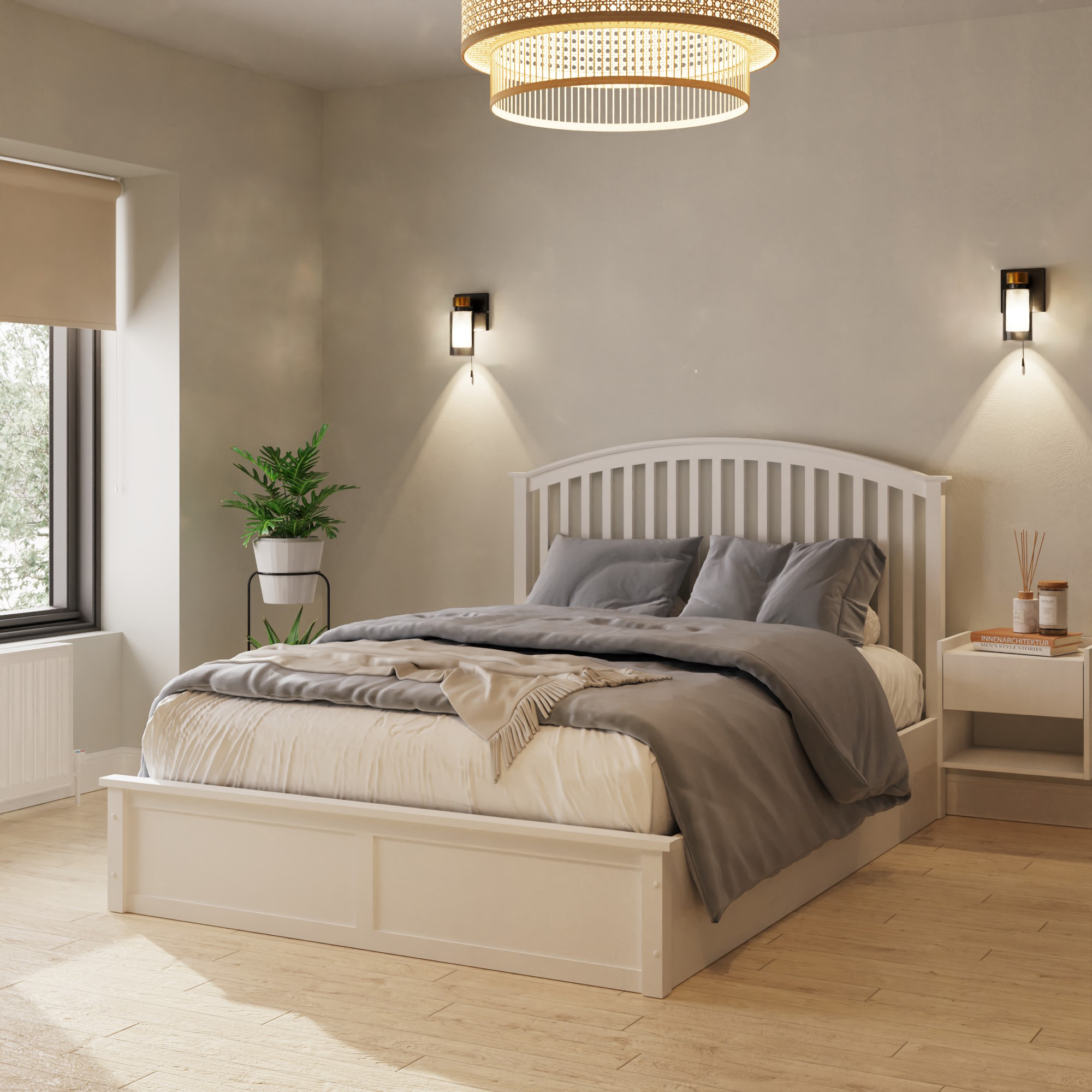 Madrid Wooden Ottoman Bed 150cm White - Campbell Craft