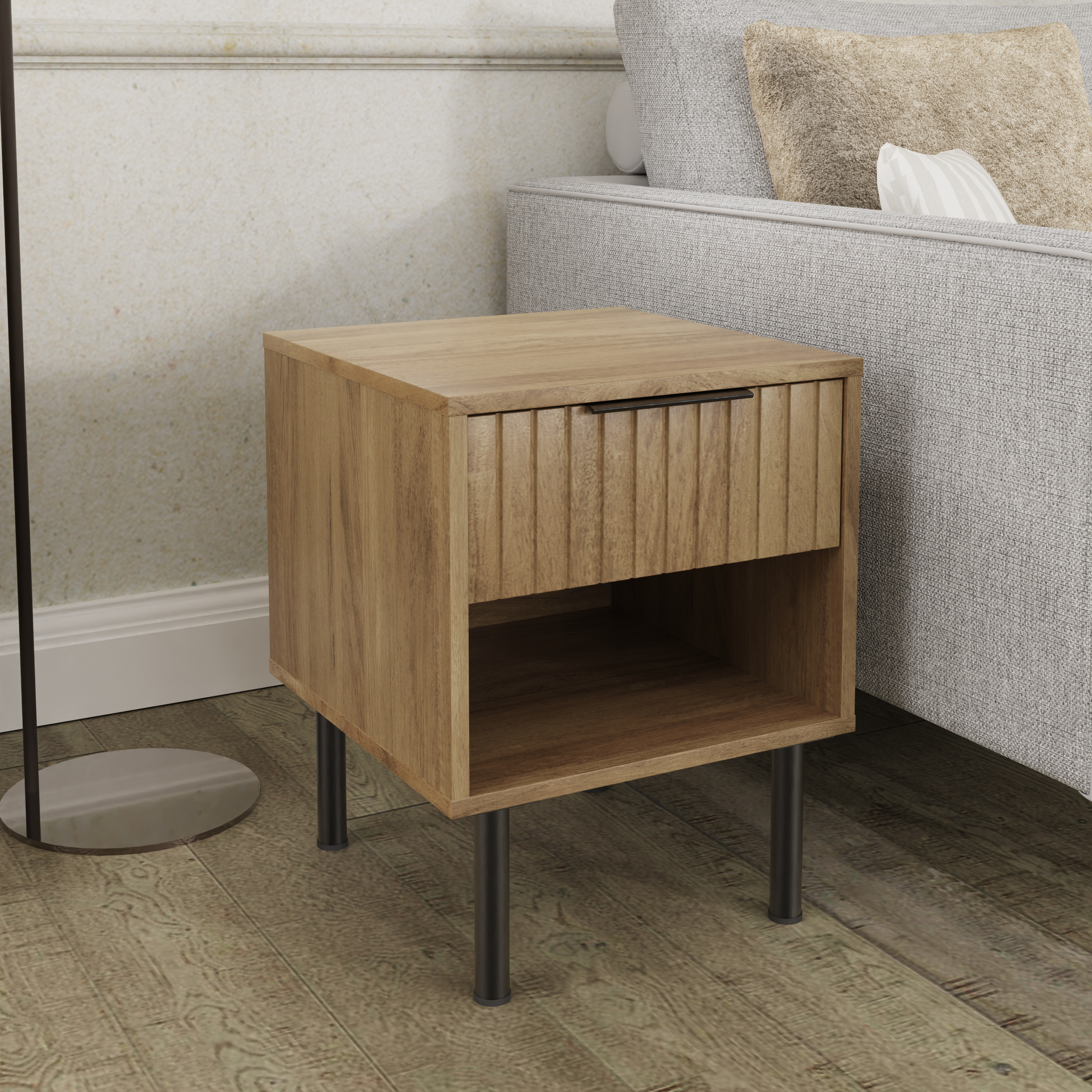 Side Table - Lawson Single Drawer and Open Shelf Side Table Oak and Black - Campbell Craft