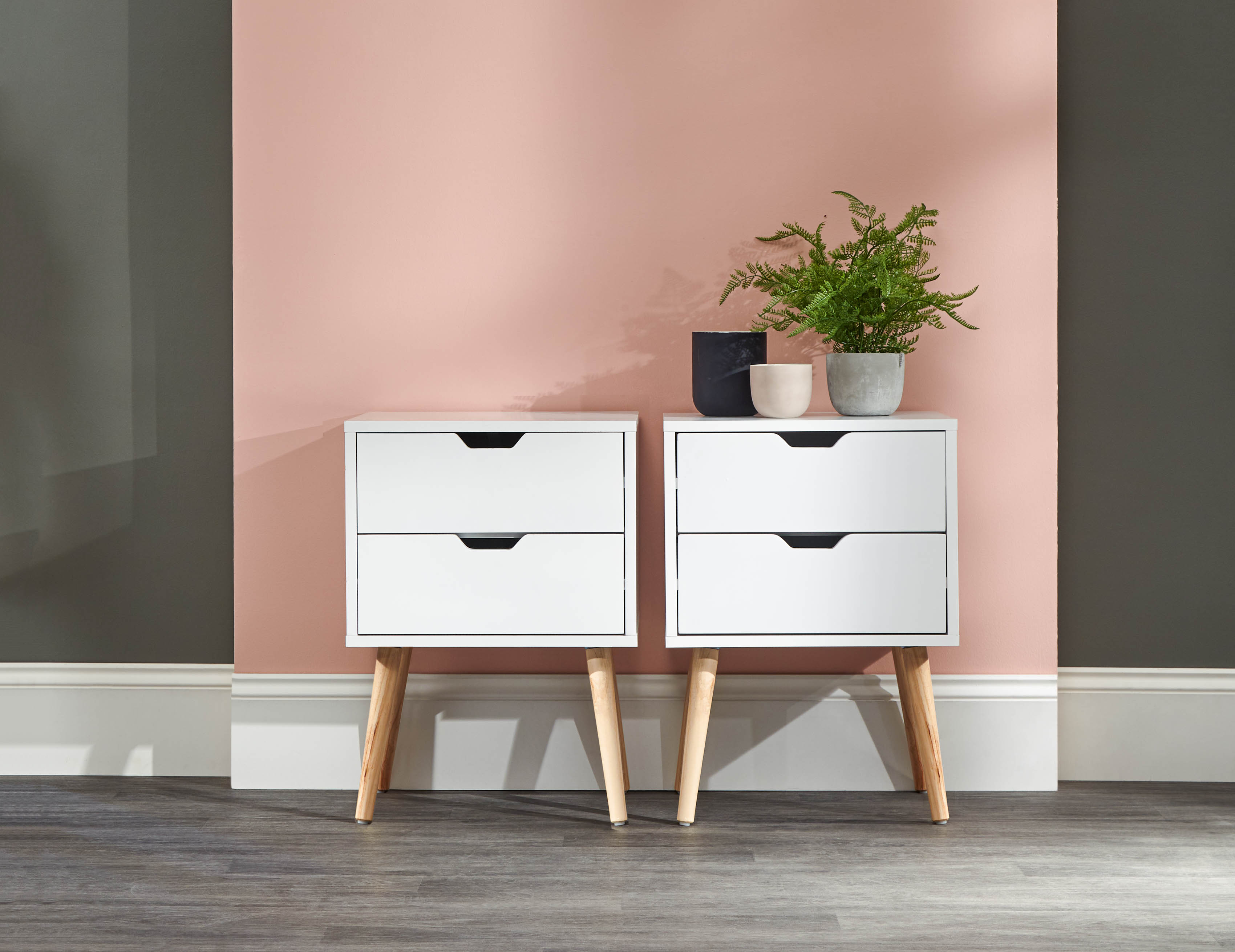 Bedside Table - NYBORG 2 Piece 2 Drawer Nightstand White 40cm - Campbell Craft