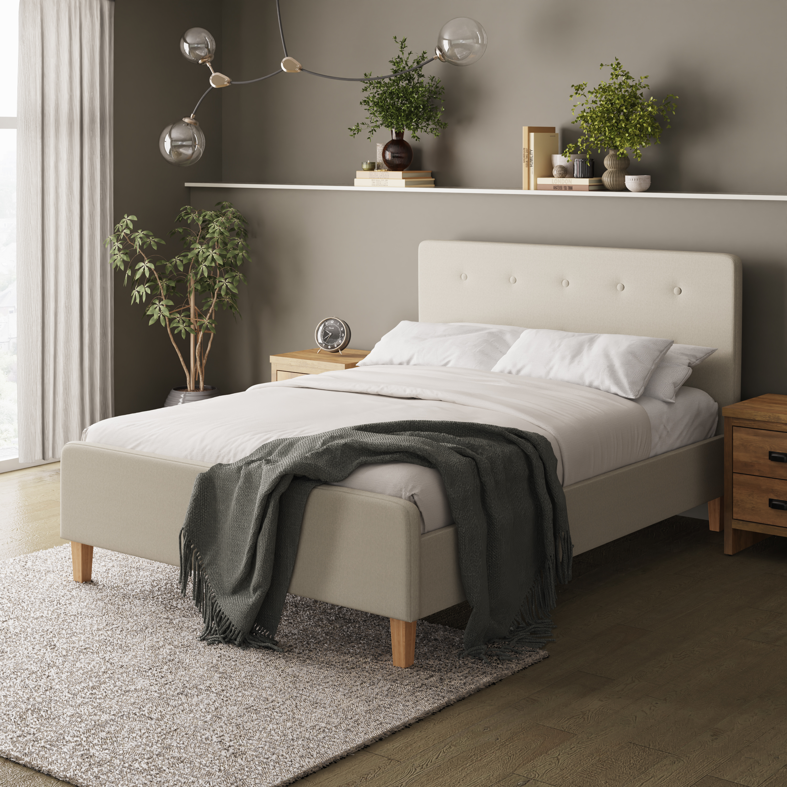 Ashbourne 4ft6 Double Upholstered Beds - Natural - Campbell Craft