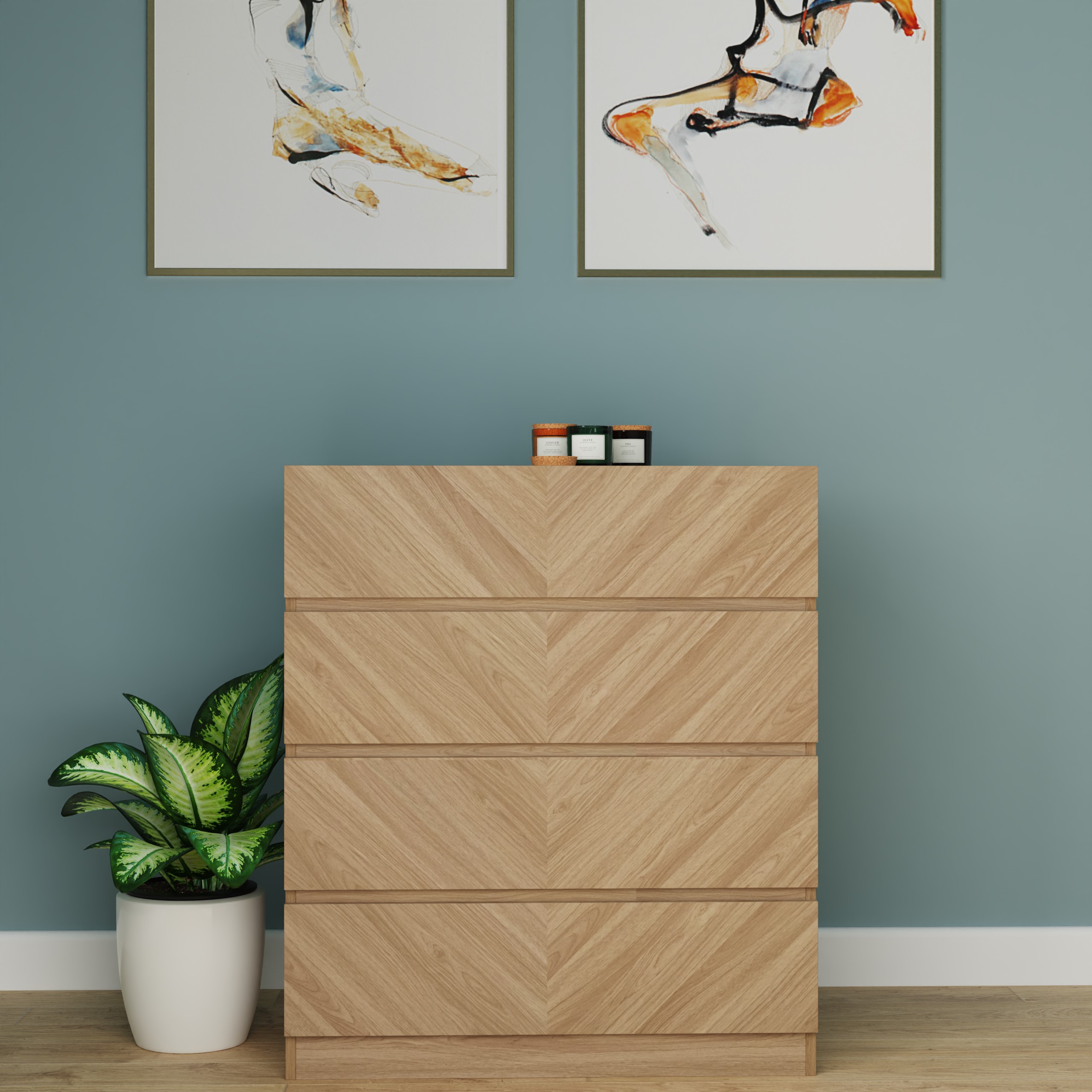 CHARLESTON Oak Finish Chest of Drawers - Medium-sized, 4 Drawers - Campbell Craft
