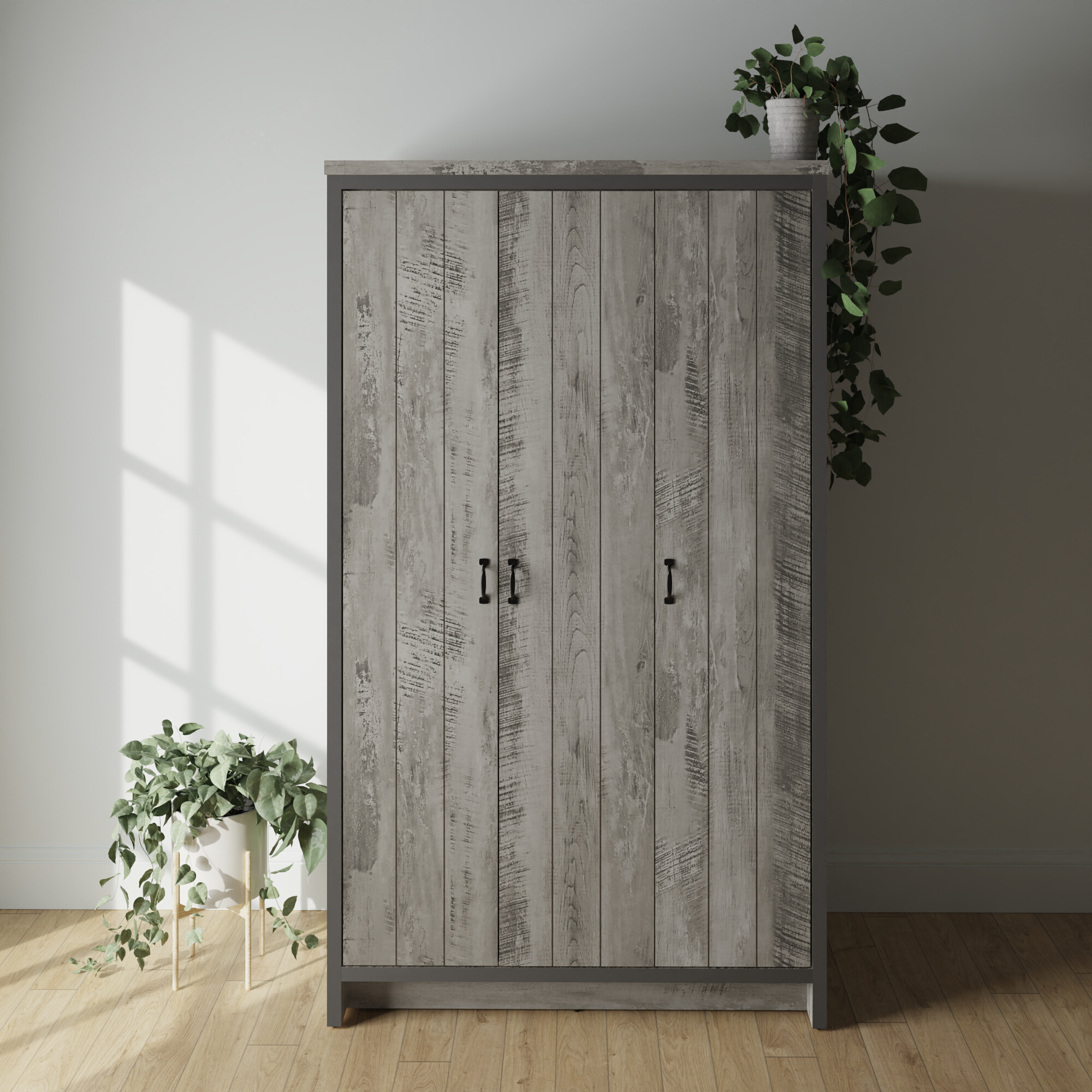 Wardrobe - BELONA 3 Door Wardrobe Grey 105.6cm - Campbell Craft