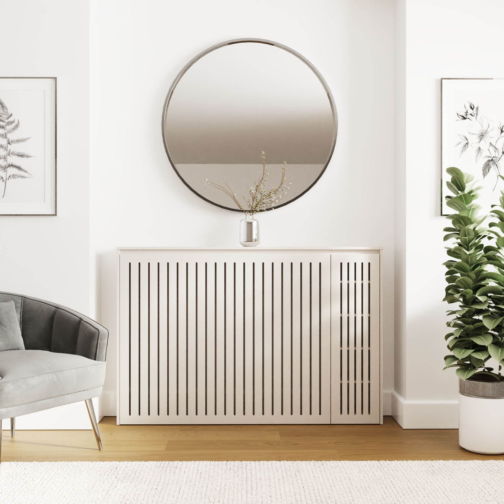 COREL Radiator Cover with Vertical Slats and Side Shelving - Stone - Campbell Craft