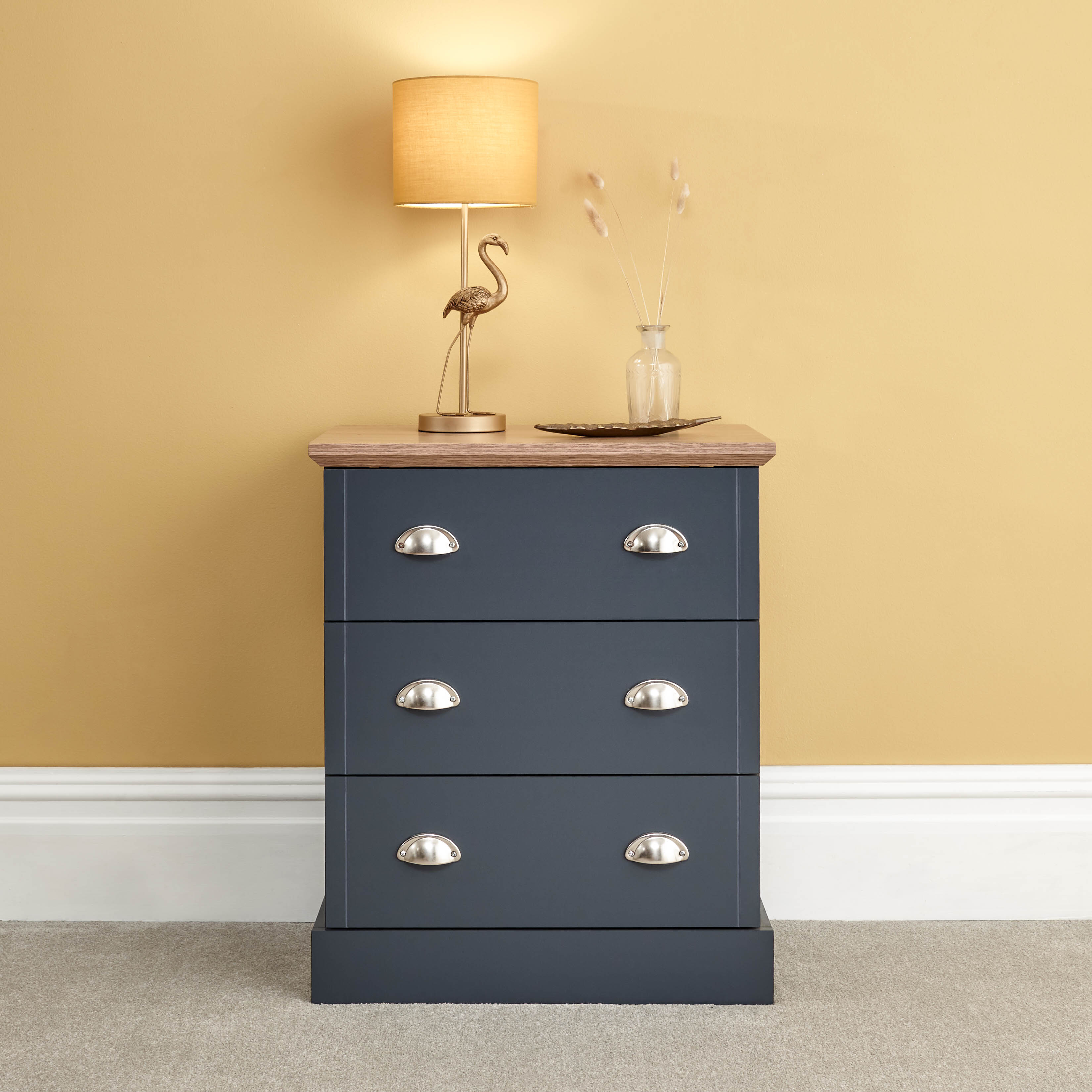 Bedside Table - CROMER 3 Drawer Nightstand Slate Blue 59cm - Campbell Craft