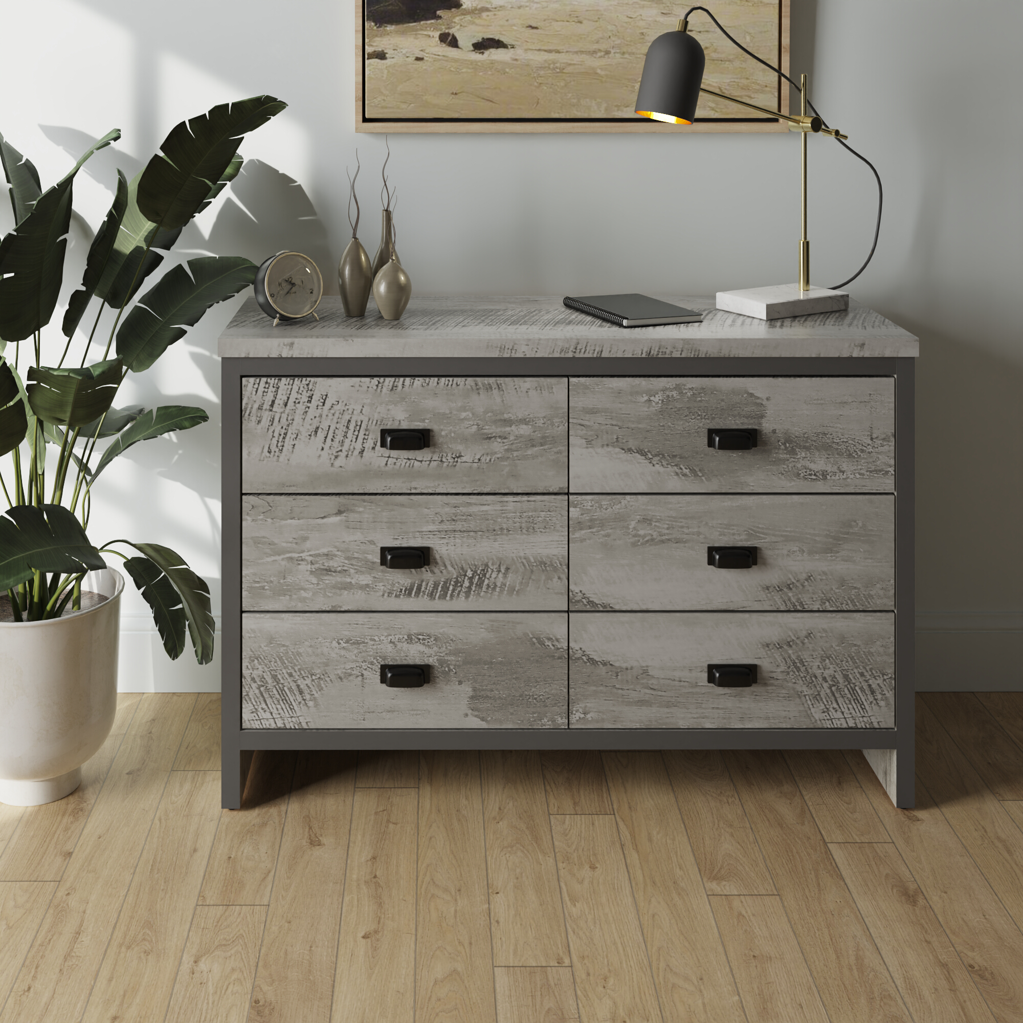 BELONA Grey Chest of Drawers - Large-sized, 6 Drawers, Double - Campbell Craft