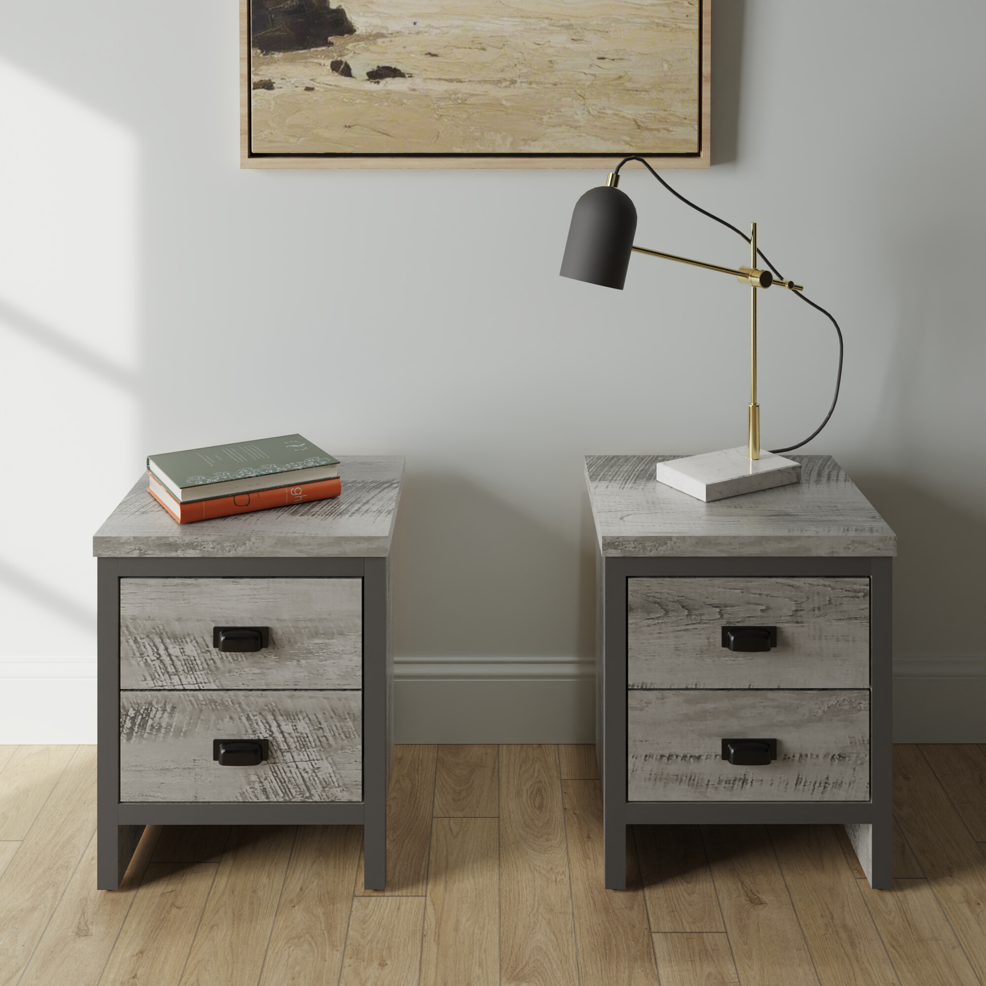Bedside Table - SLATE 2 Drawer Nightstand Grey 30.5cm - Campbell Craft
