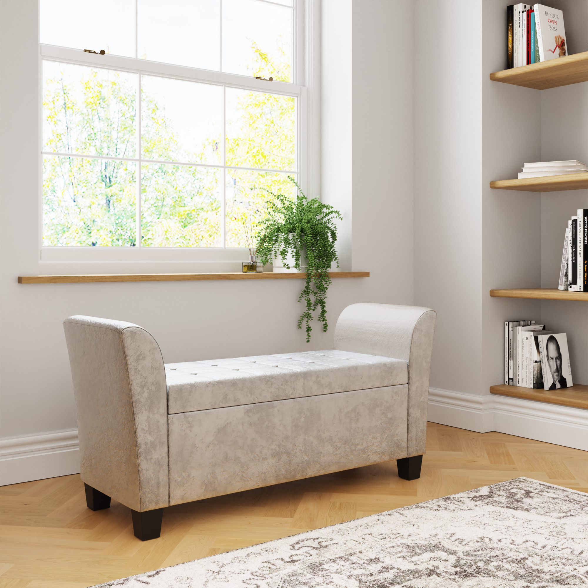 Verona Window Seat Oyster Crushed Velvet - Campbell Craft