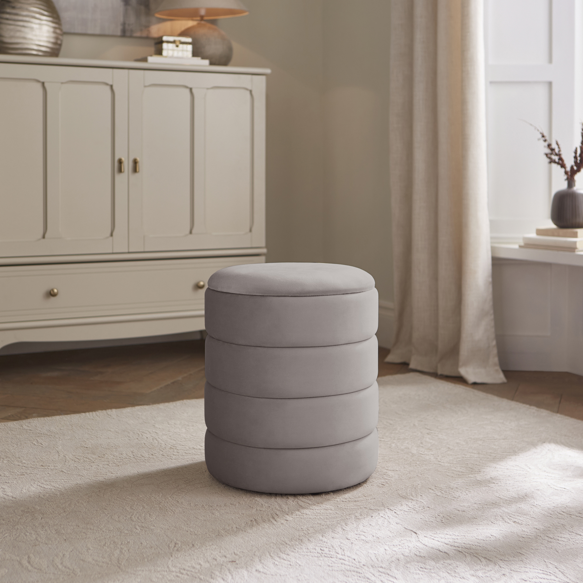 KARINA Soft Velvet Ottoman Storage Stool - Grey - Campbell Craft