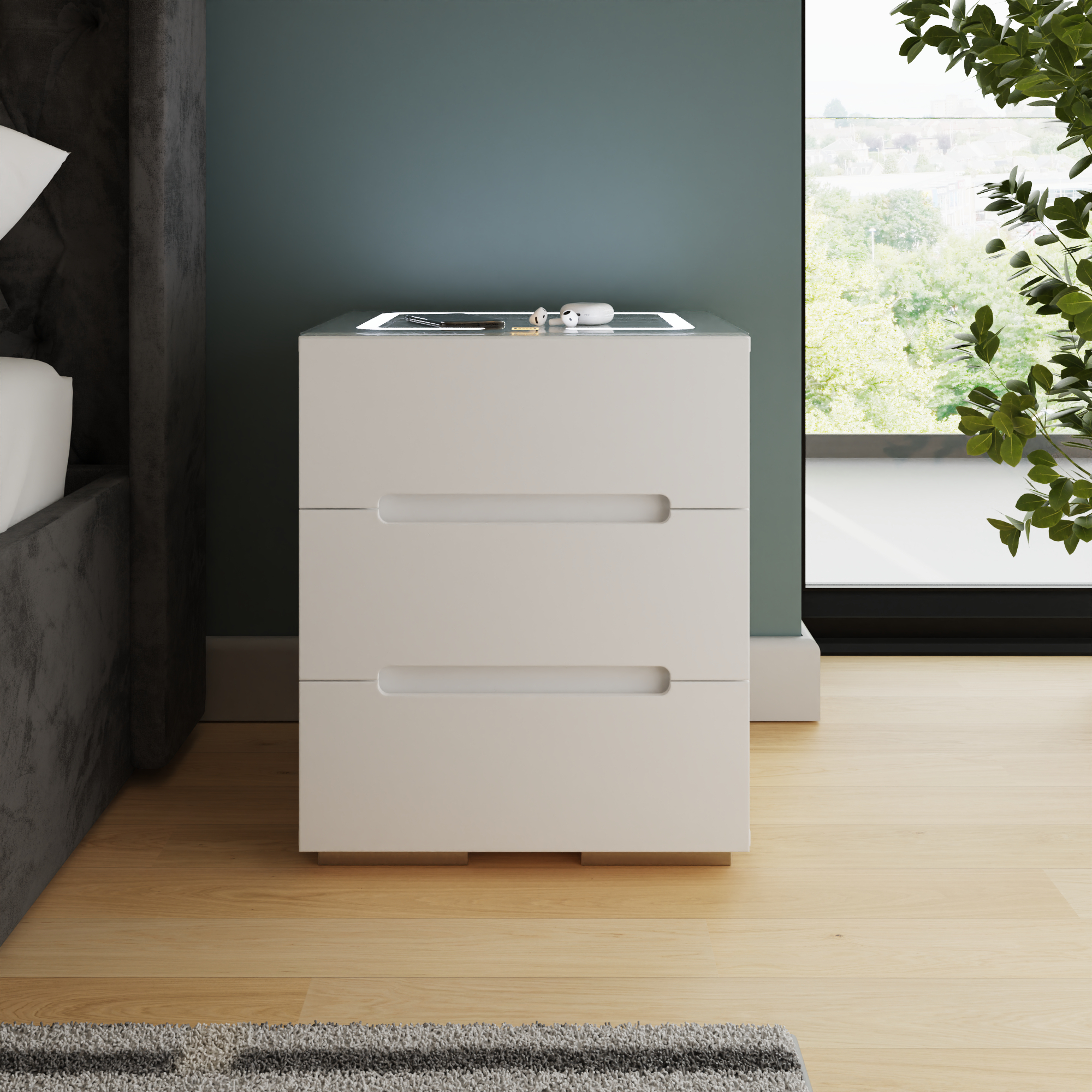 RYLAND 3 Drawer Smart Bedside Table - White - Campbell Craft
