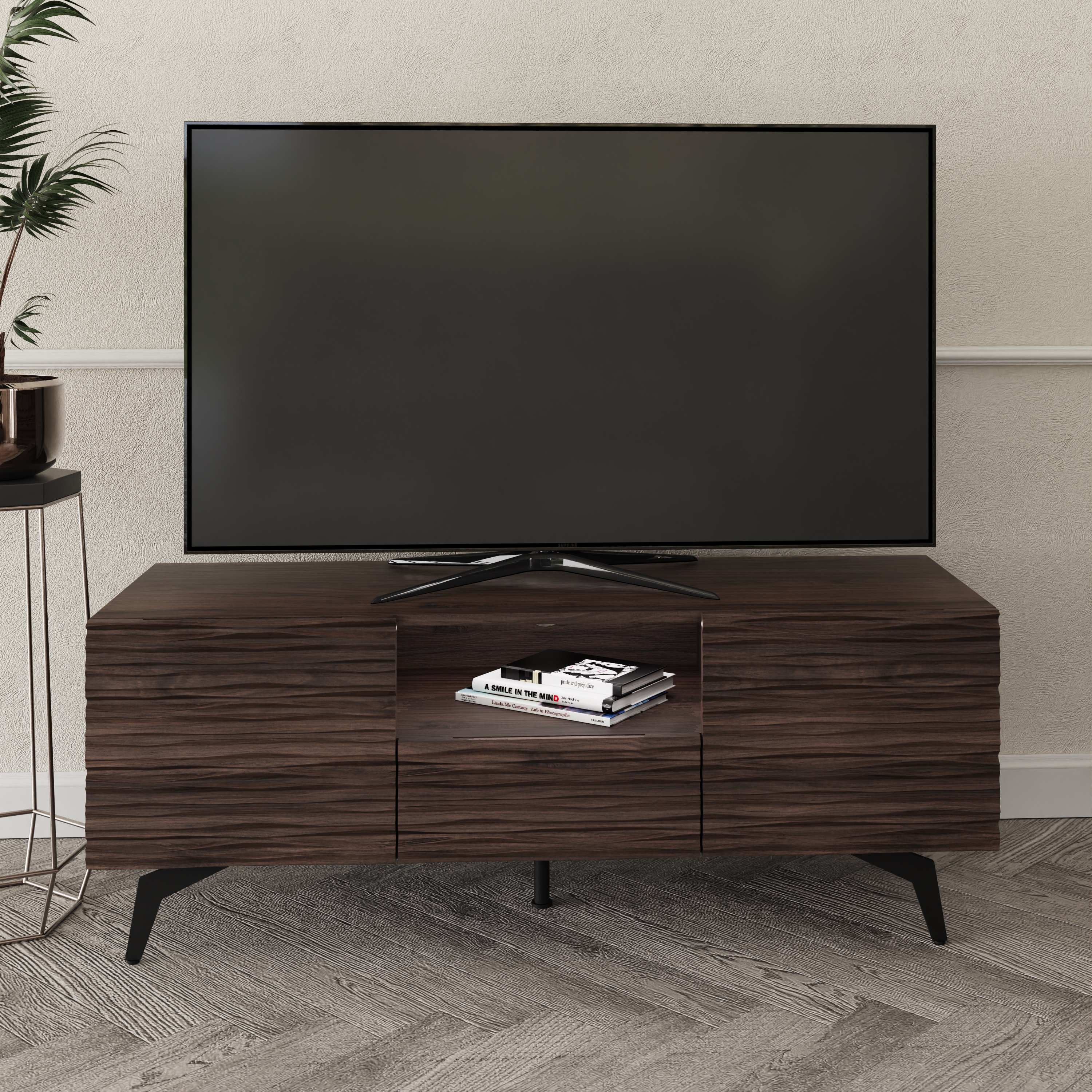 TV Stand - Cruceru TV Unit with 2 Door and Single Drawer Dark Walnut - Campbell Craft