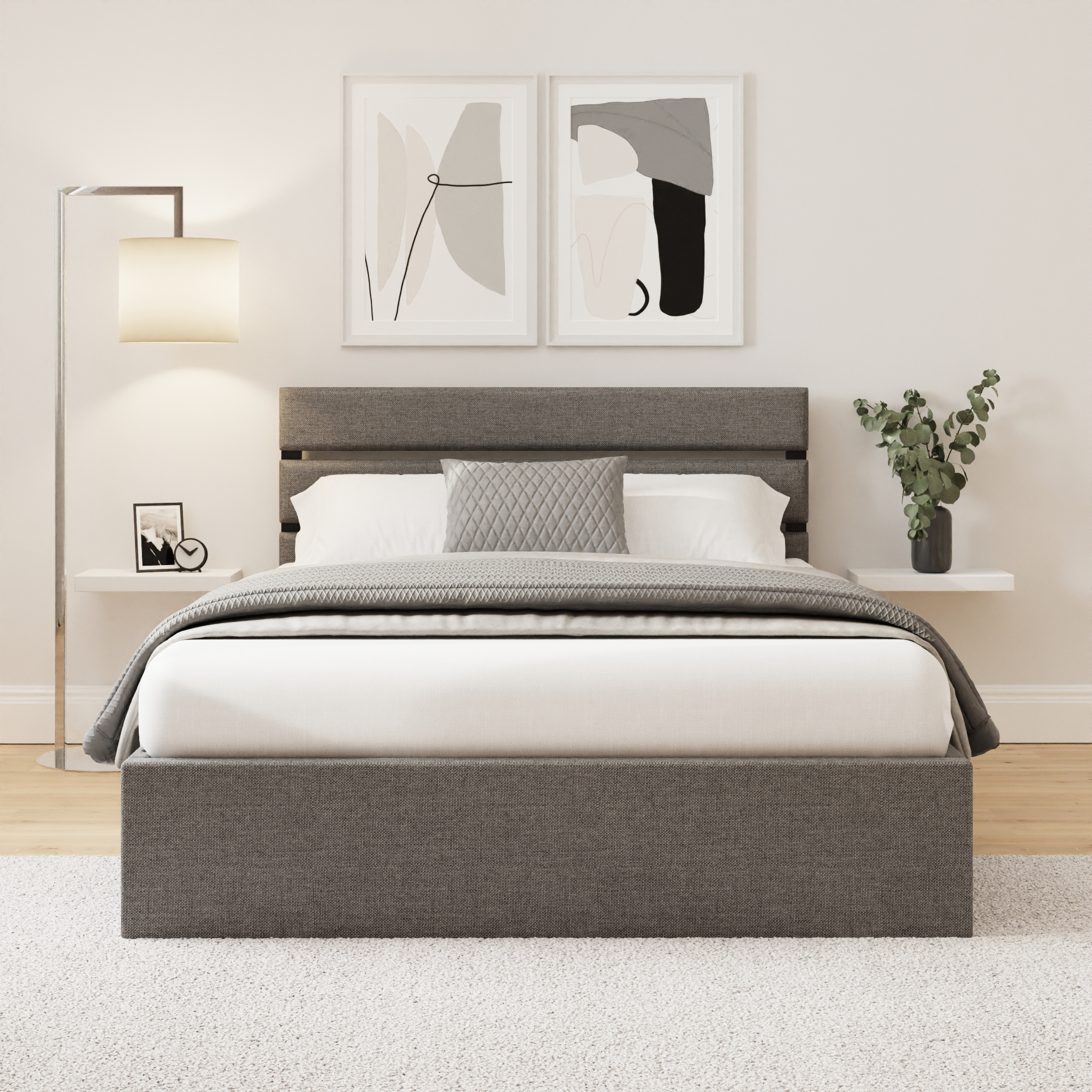 HUXON Kingsize Ottoman Storage Bed with Panelled Headboard - Grey - Campbell Craft