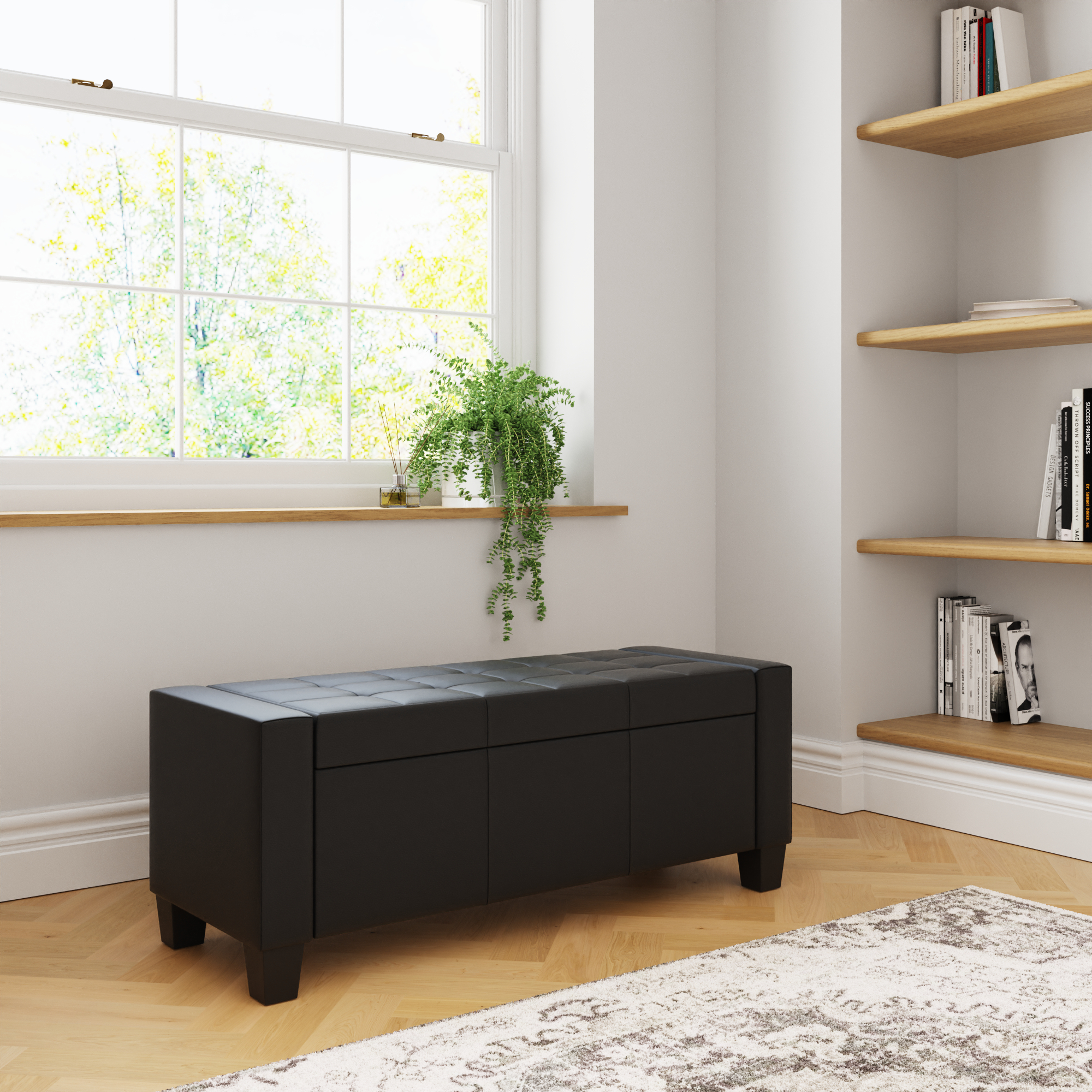 Verona Ottoman Bench Black Pu - Campbell Craft