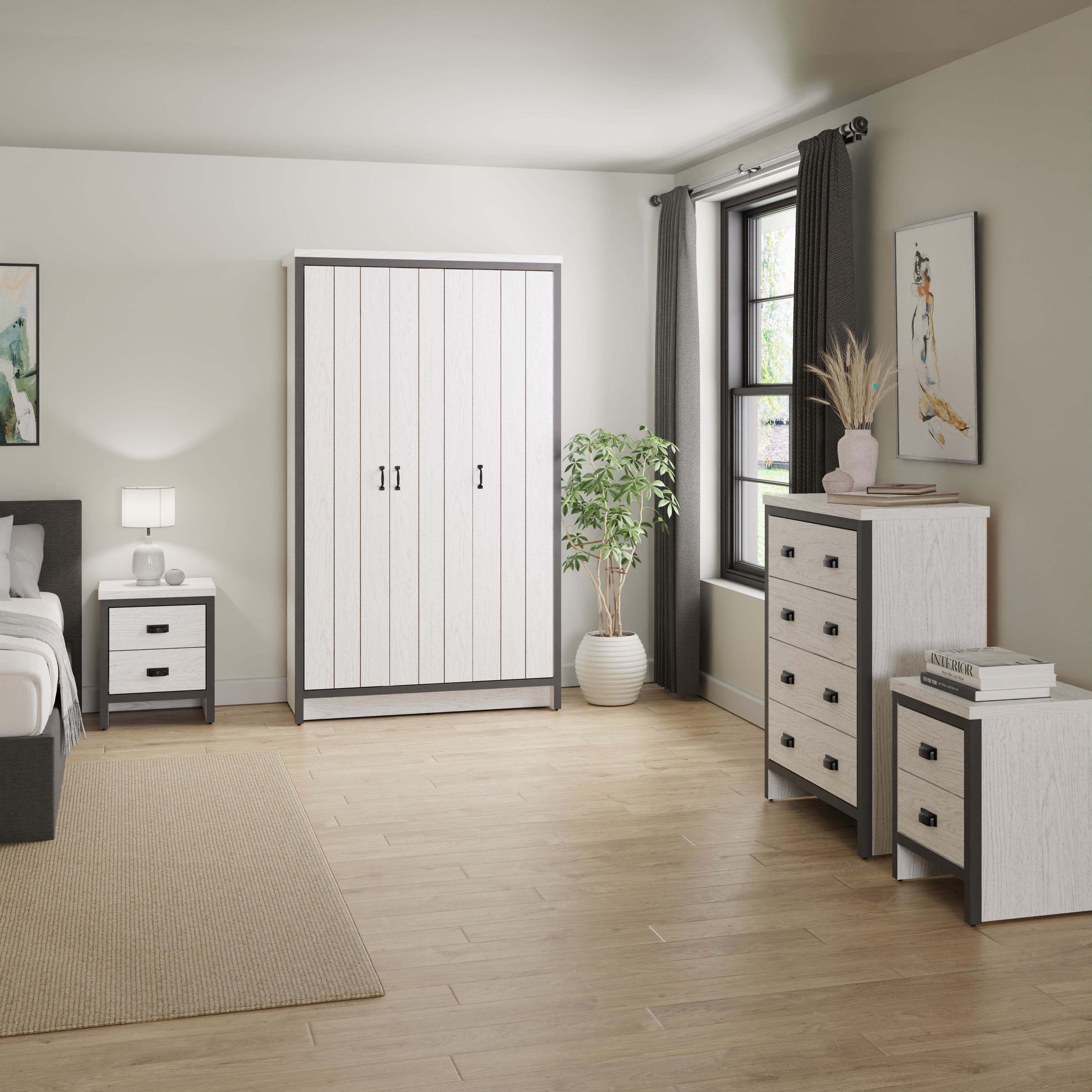 Wardrobe Set - BELONA 3 Door Bedroom Set 4 Piece White - Campbell Craft