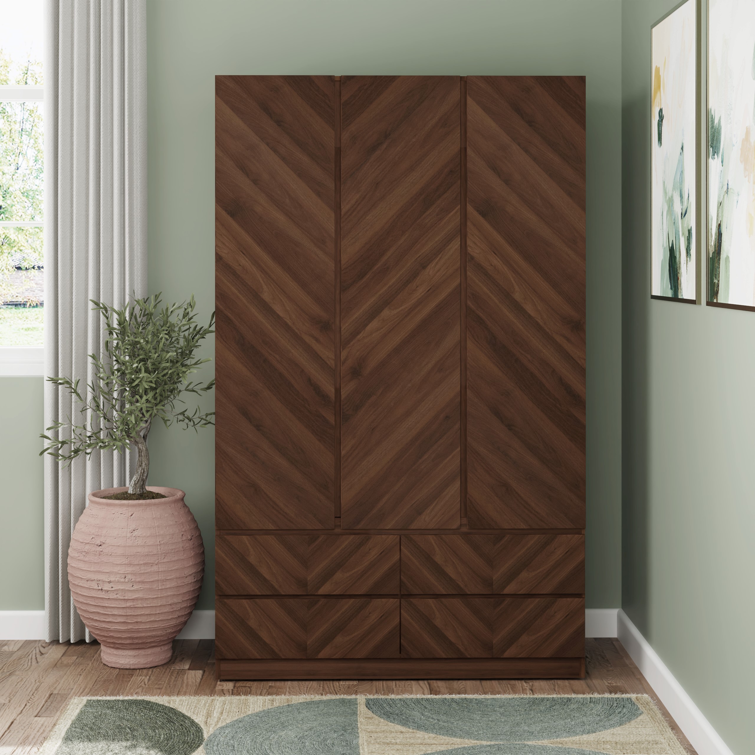 Wardrobe - CHARLESTON 3 Door Wardrobe Royal Walnut 119.5cm - Campbell Craft