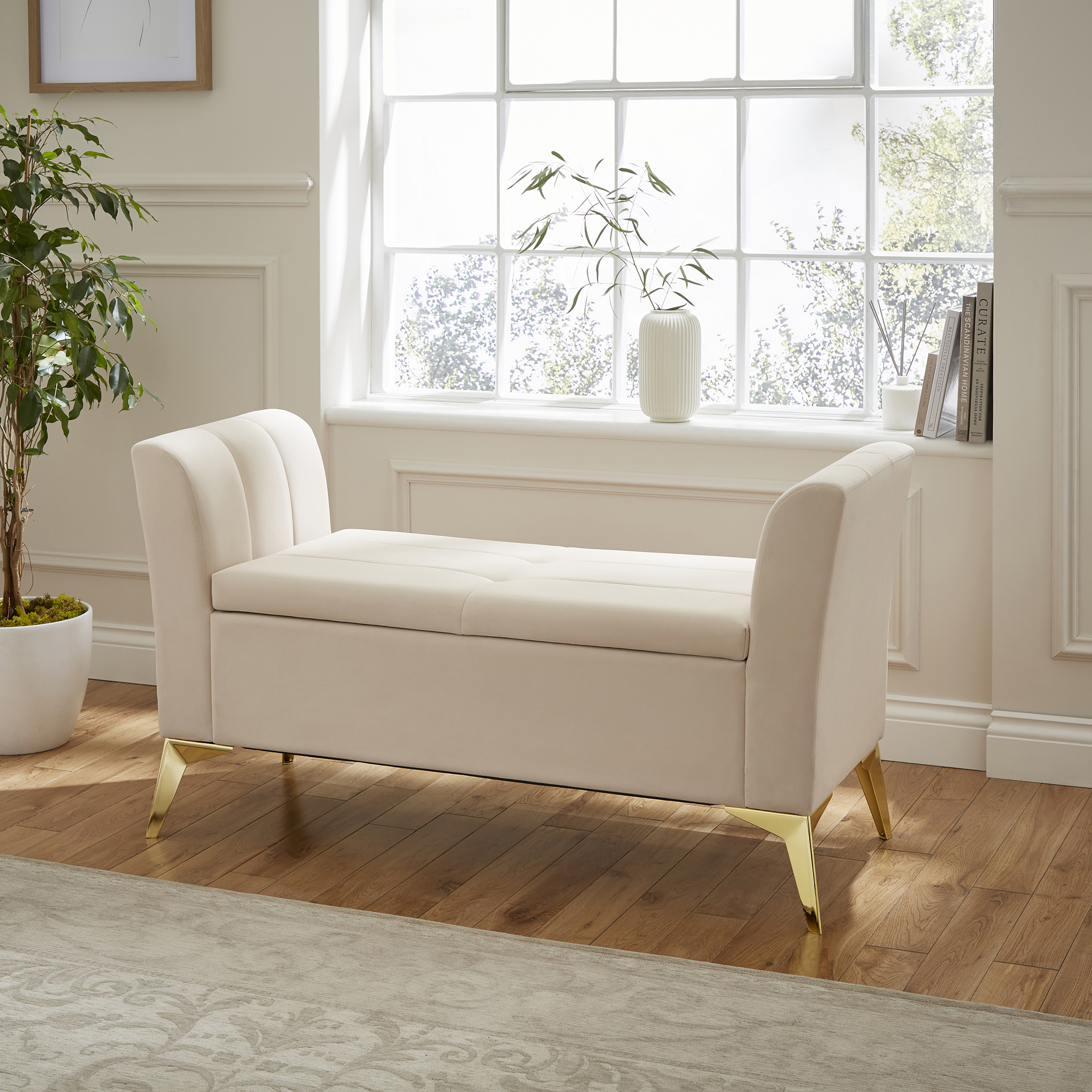 Ottoman Bench - Sophie Ottoman Storage Bench Natural and Gold - Campbell Craft