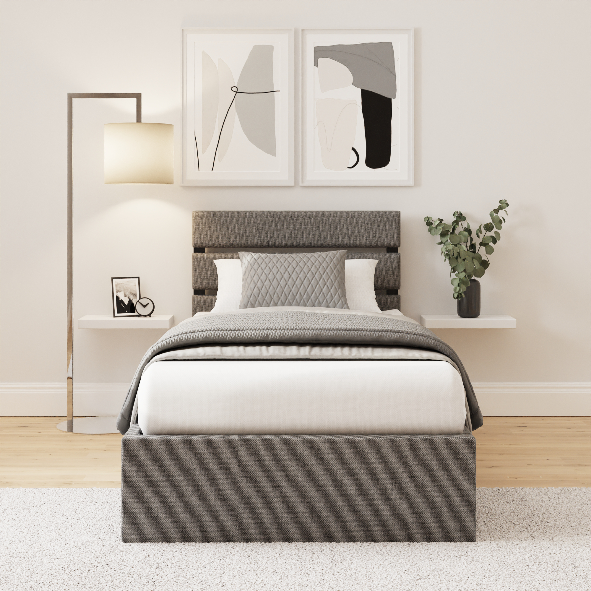 HUXON Single Ottoman Storage Bed with Panelled Headboard - Grey - Campbell Craft
