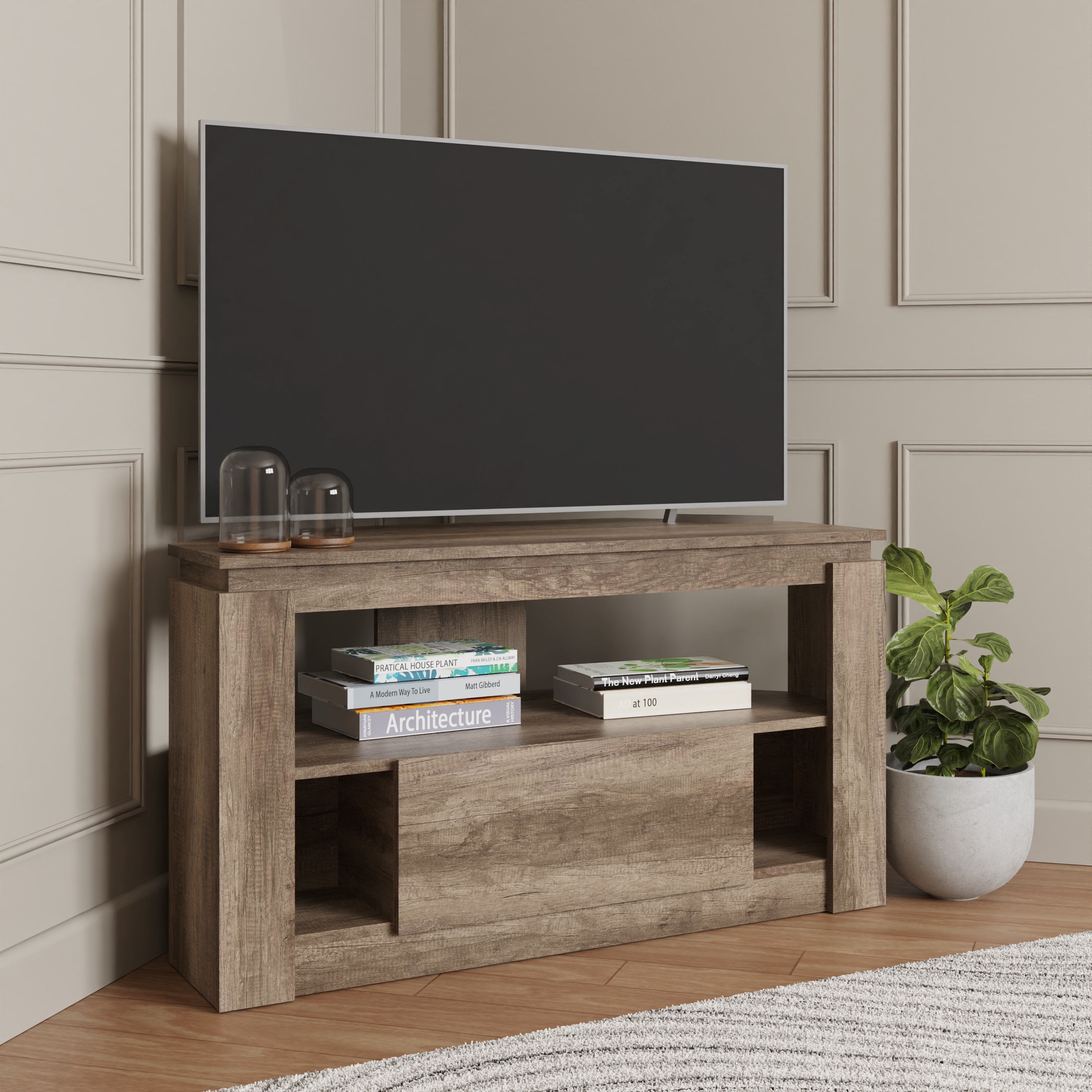 TV Stand - Miller Oak Corner TV Unit Grey Oak - Campbell Craft