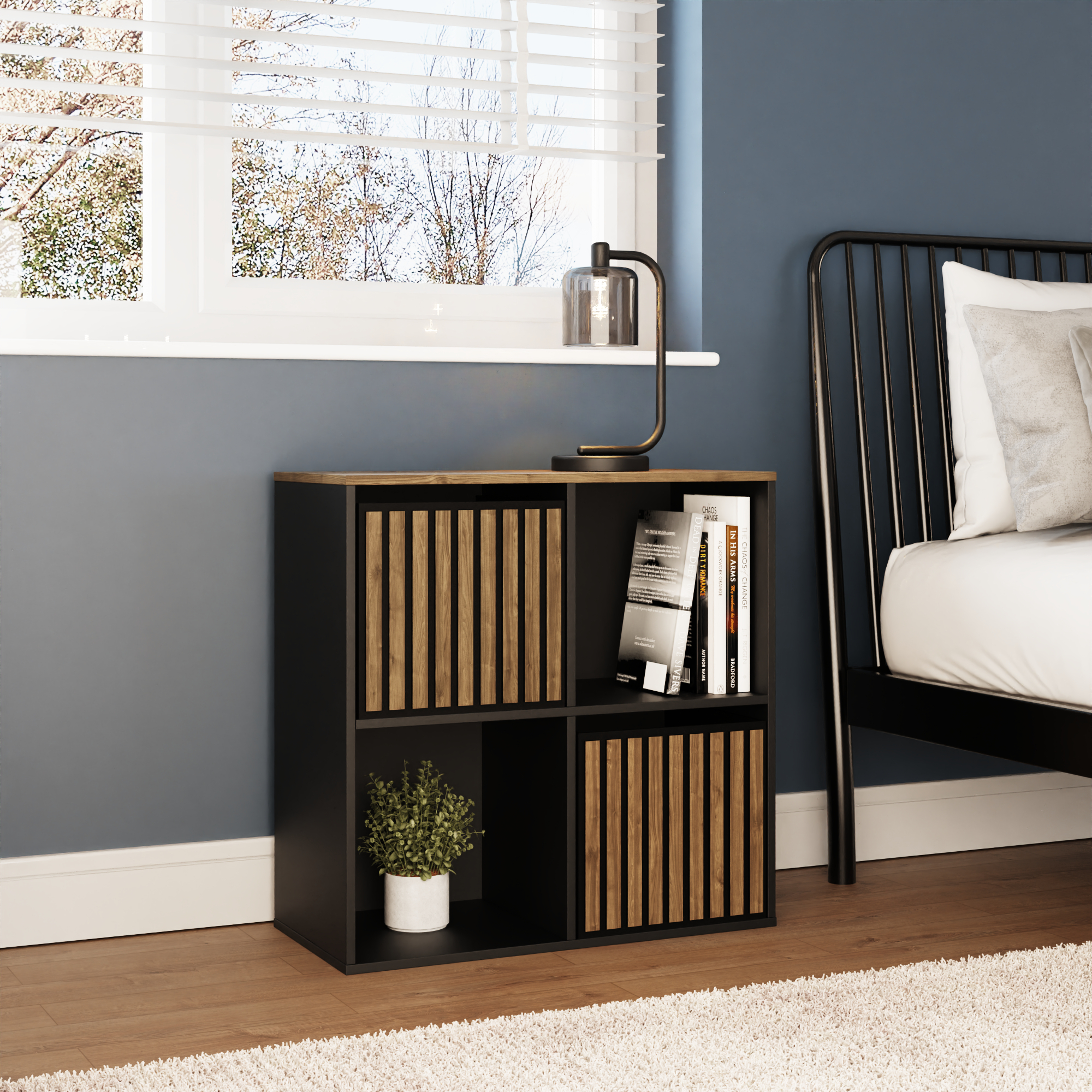 KUBIX 2x2 Cube Storage Unit with Walnut Accents - Black with Dark Oak - Campbell Craft