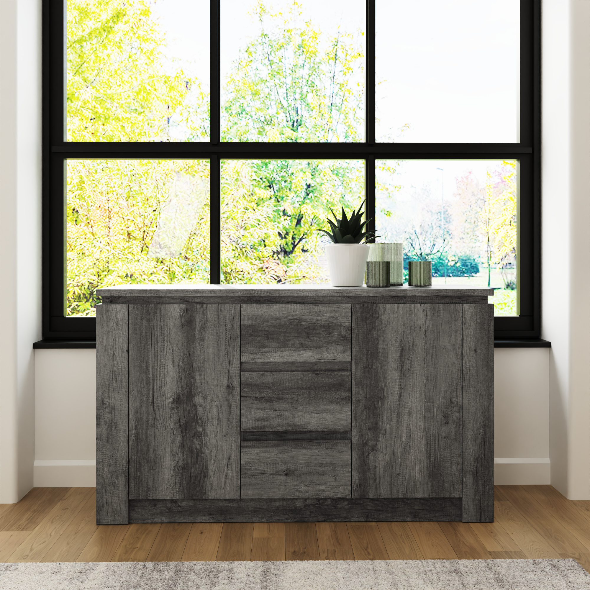 CANON Sideboard with 3 Drawers and 2 Cupboards - Charcoal Grey - Campbell Craft