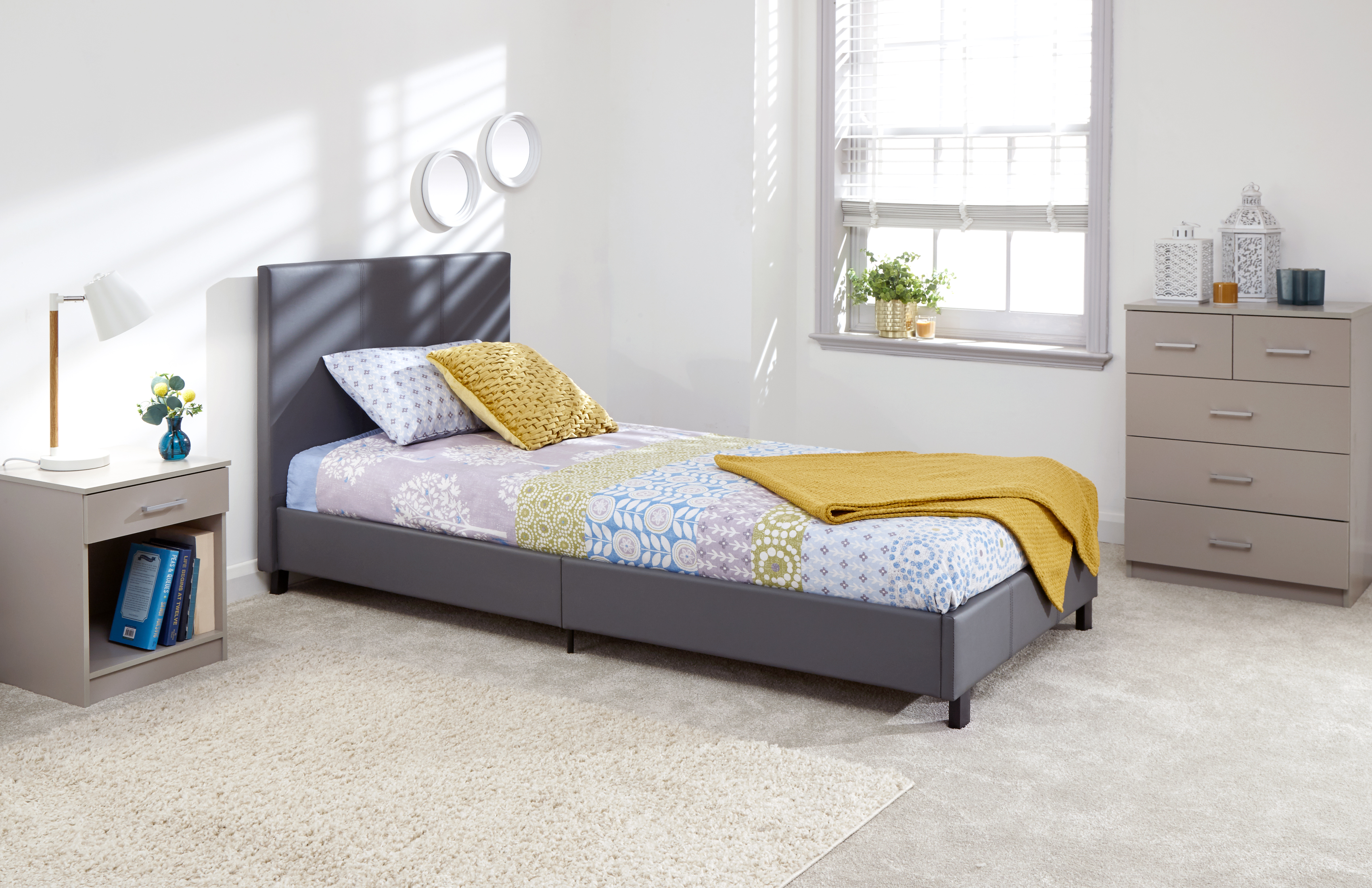 Single Bed - DESTON 3ft Leather Bed Grey - Campbell Craft