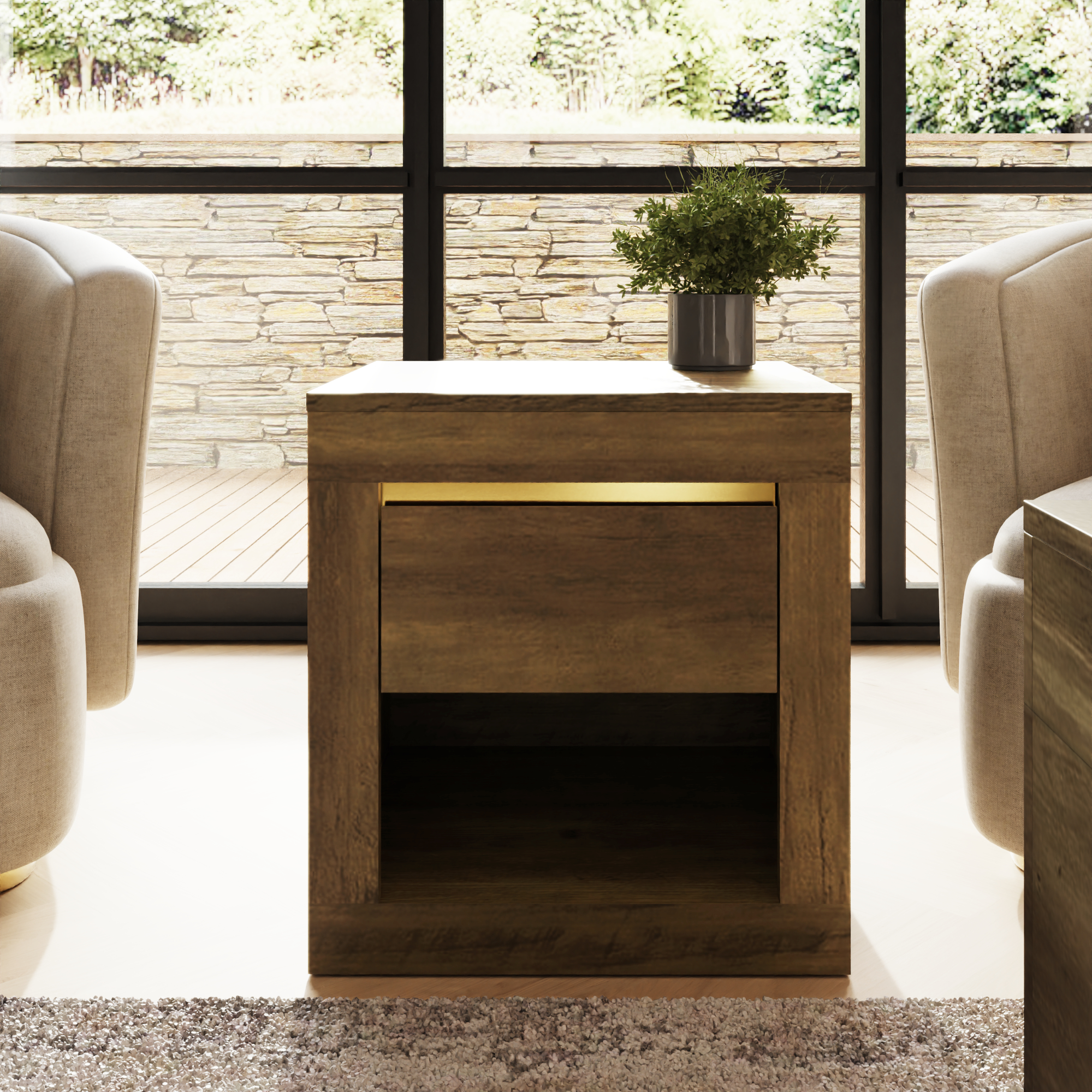 ASTRA Lamp Table with Drawer and Open Shelf - Oak - Campbell Craft