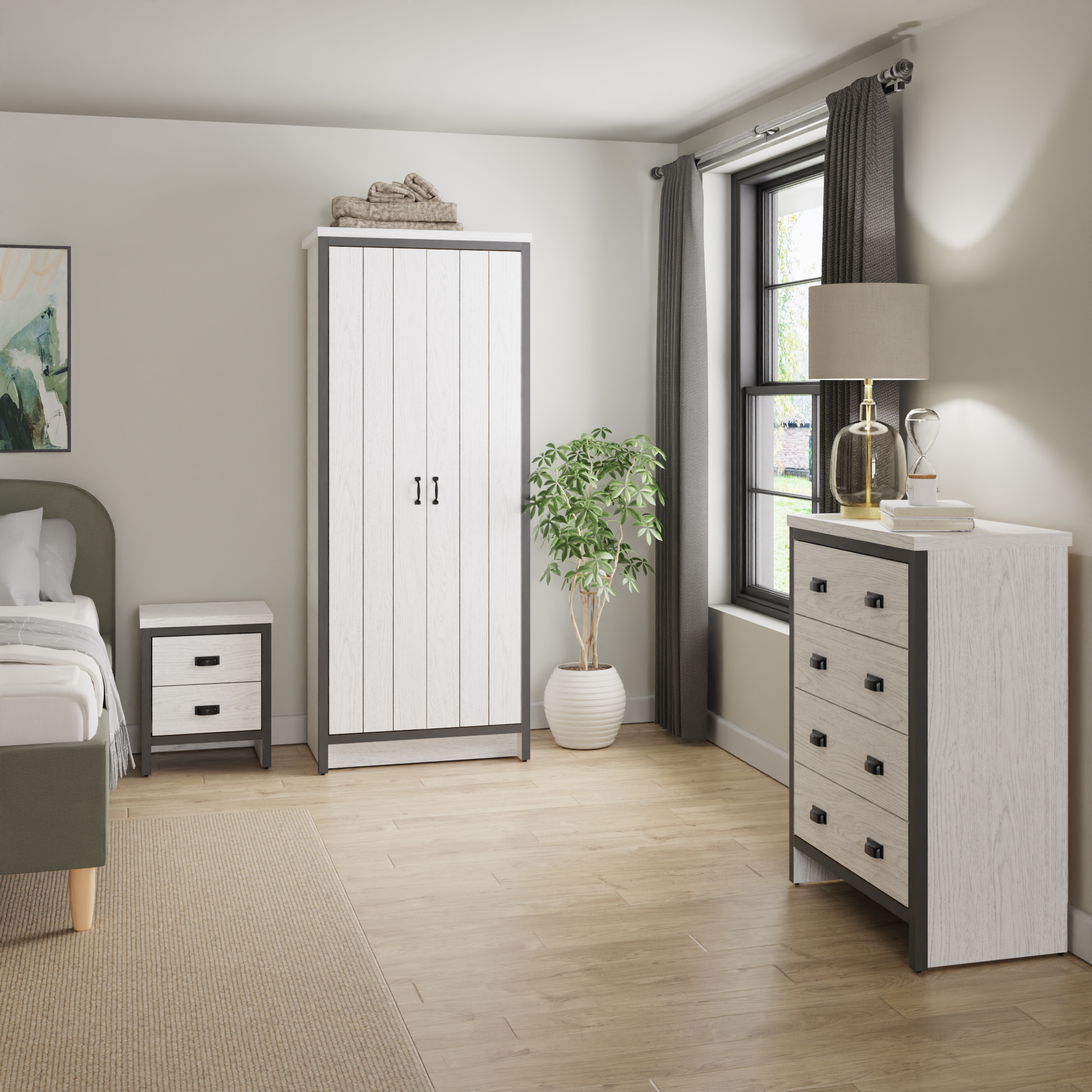 Wardrobe Set - BELONA 2 Door Bedroom Set 3 Piece White - Campbell Craft