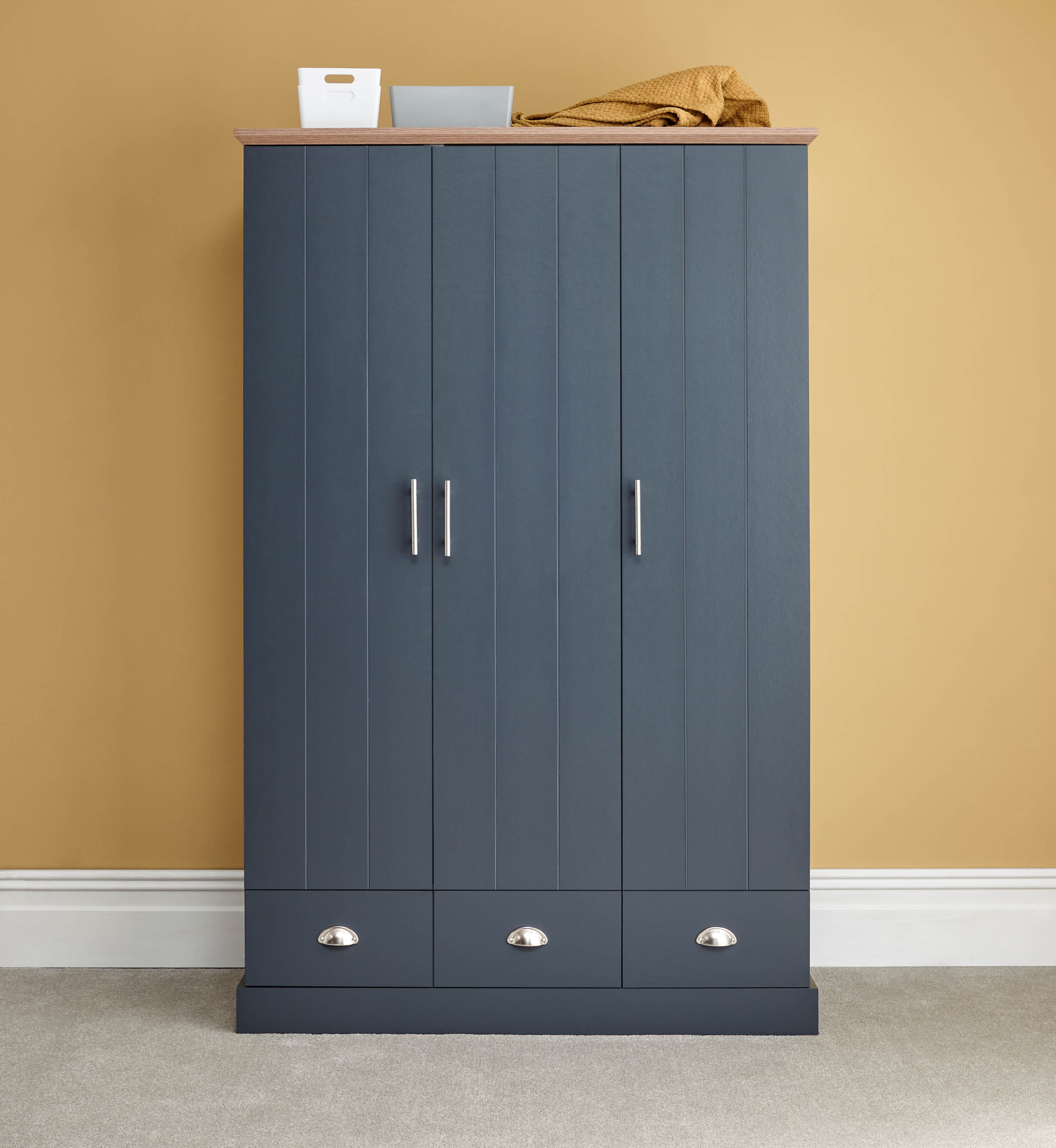 Wardrobe - KESWICK 3 Door Wardrobe Slate Blue 115.6cm - Campbell Craft
