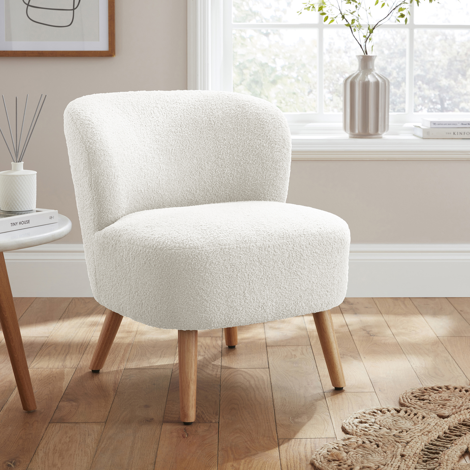 ENVAR Boucle Teddy Accent Chair with Curved Finish - Cream