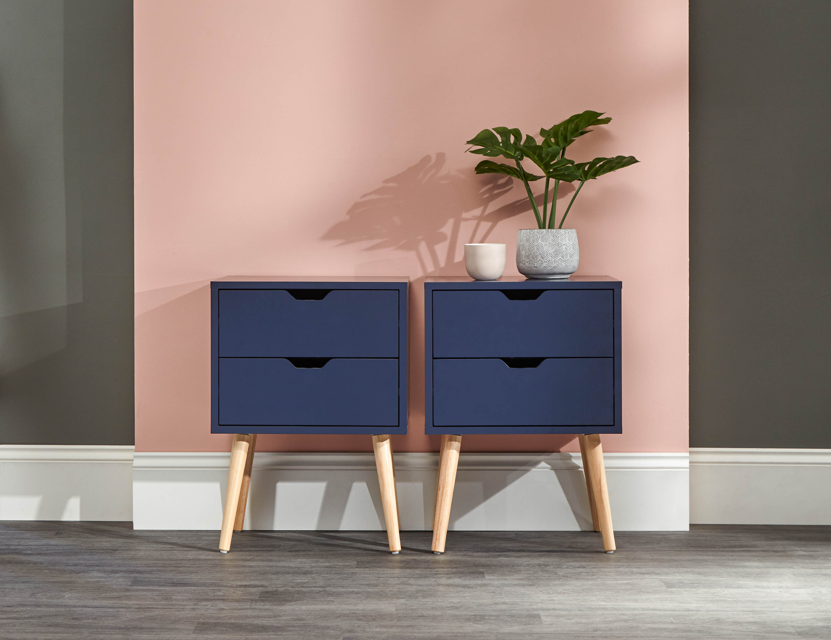 Bedside Table - NYBORG 2 Piece 2 Drawer Nightstand Blue 40cm - Campbell Craft