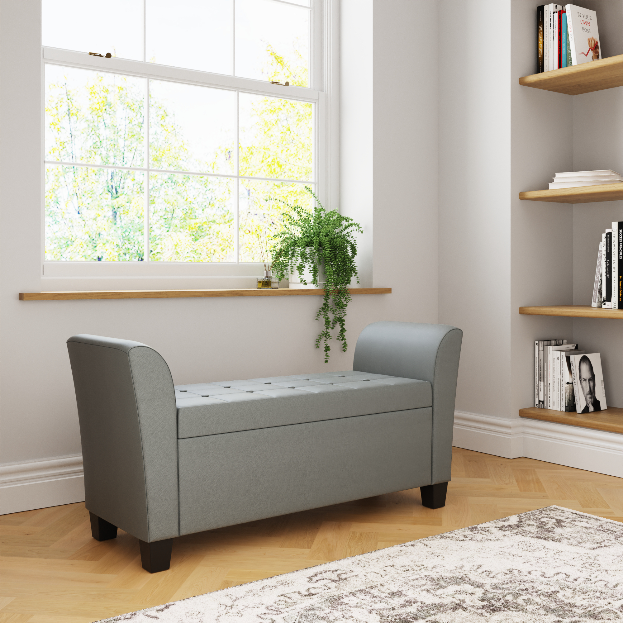 VERIX Arm Style Storage Ottoman with Button Detailing and Lift-Up Lid - Grey - Campbell Craft